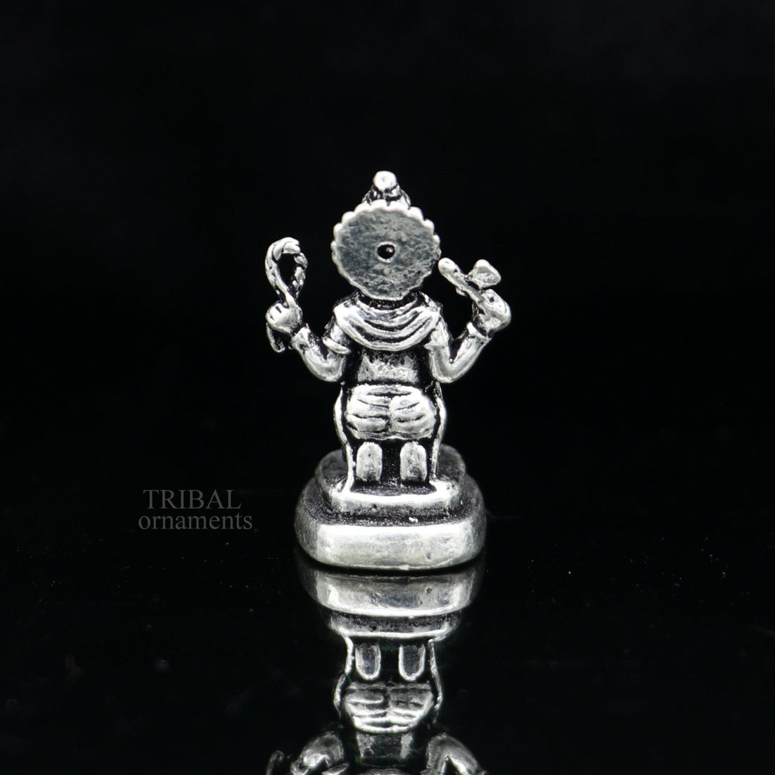 925 Sterling silver idol ganesha with lord shiva lingam, amazing divine small statue figurine silver gifting temple article art522 - TRIBAL ORNAMENTS