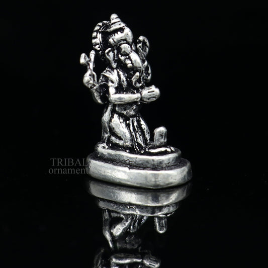 925 Sterling silver idol ganesha with lord shiva lingam, amazing divine small statue figurine silver gifting temple article art522 - TRIBAL ORNAMENTS