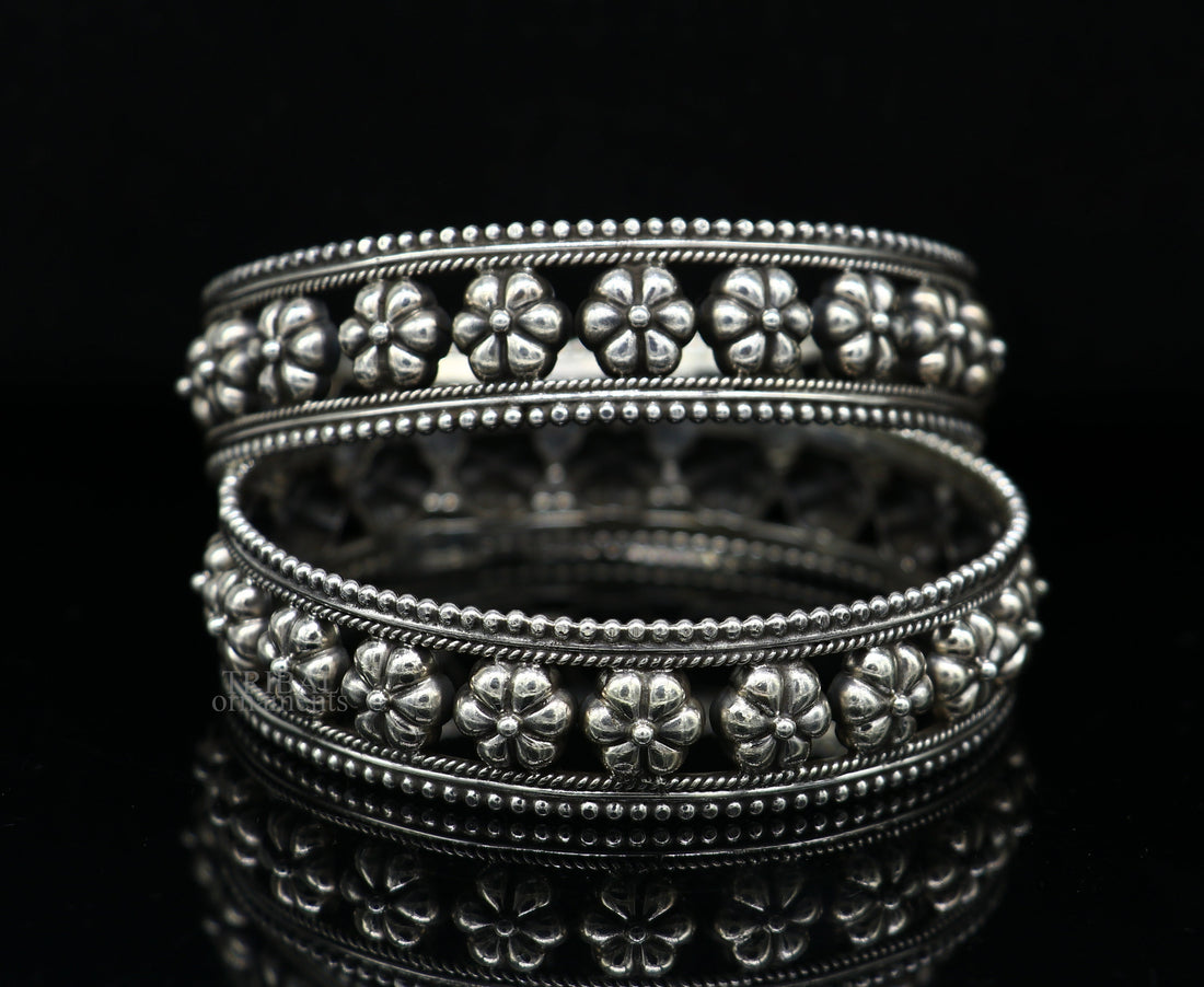 925 sterling silver handmade Gorgeous Vintage floral design bangle bracelet tribal ethnic jewelry best bride gifting jewelry nba311 - TRIBAL ORNAMENTS