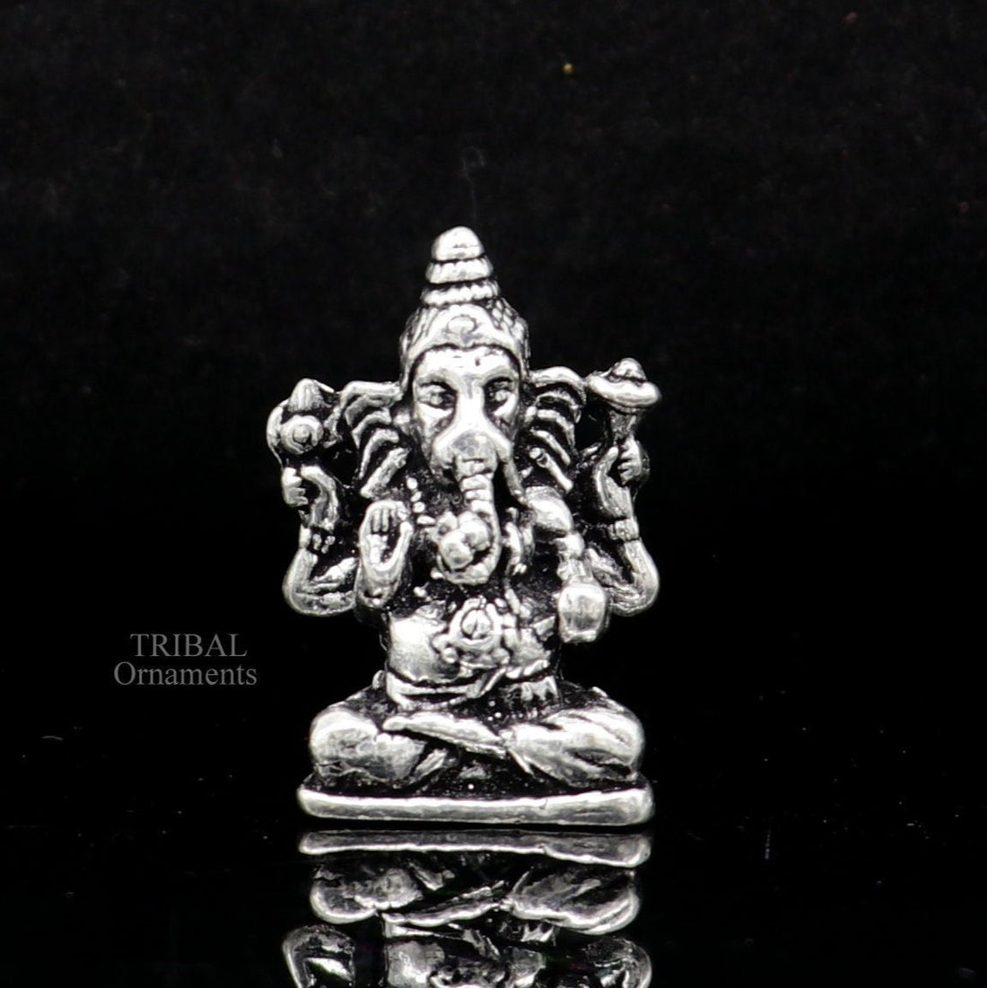 925 Sterling silver Divine lord Ganesha statue art, best puja figurine for home temple for wealth and prosperity gift art art524 - TRIBAL ORNAMENTS