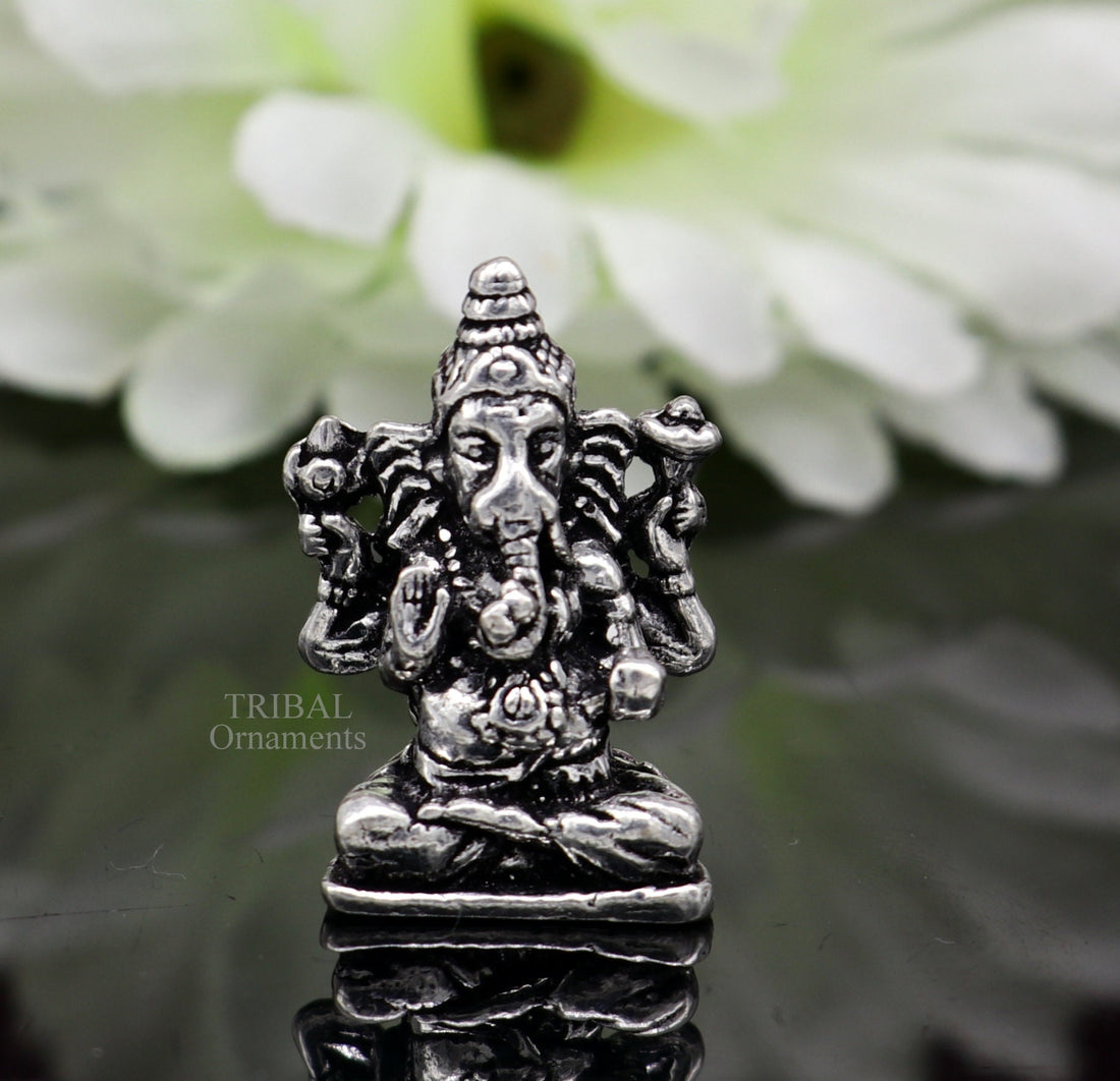 925 Sterling silver Divine lord Ganesha statue art, best puja figurine for home temple for wealth and prosperity gift art art524 - TRIBAL ORNAMENTS