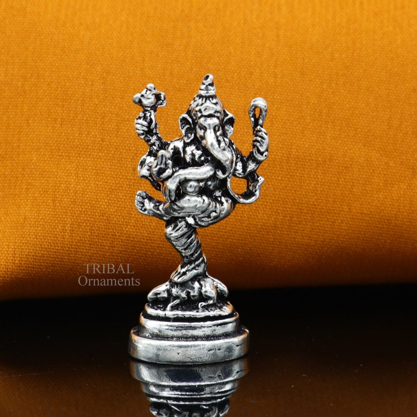 925 Sterling silver Divine lord Ganesha dancing statue art, best puja figurine for home temple for wealth and prosperity gift art art525 - TRIBAL ORNAMENTS