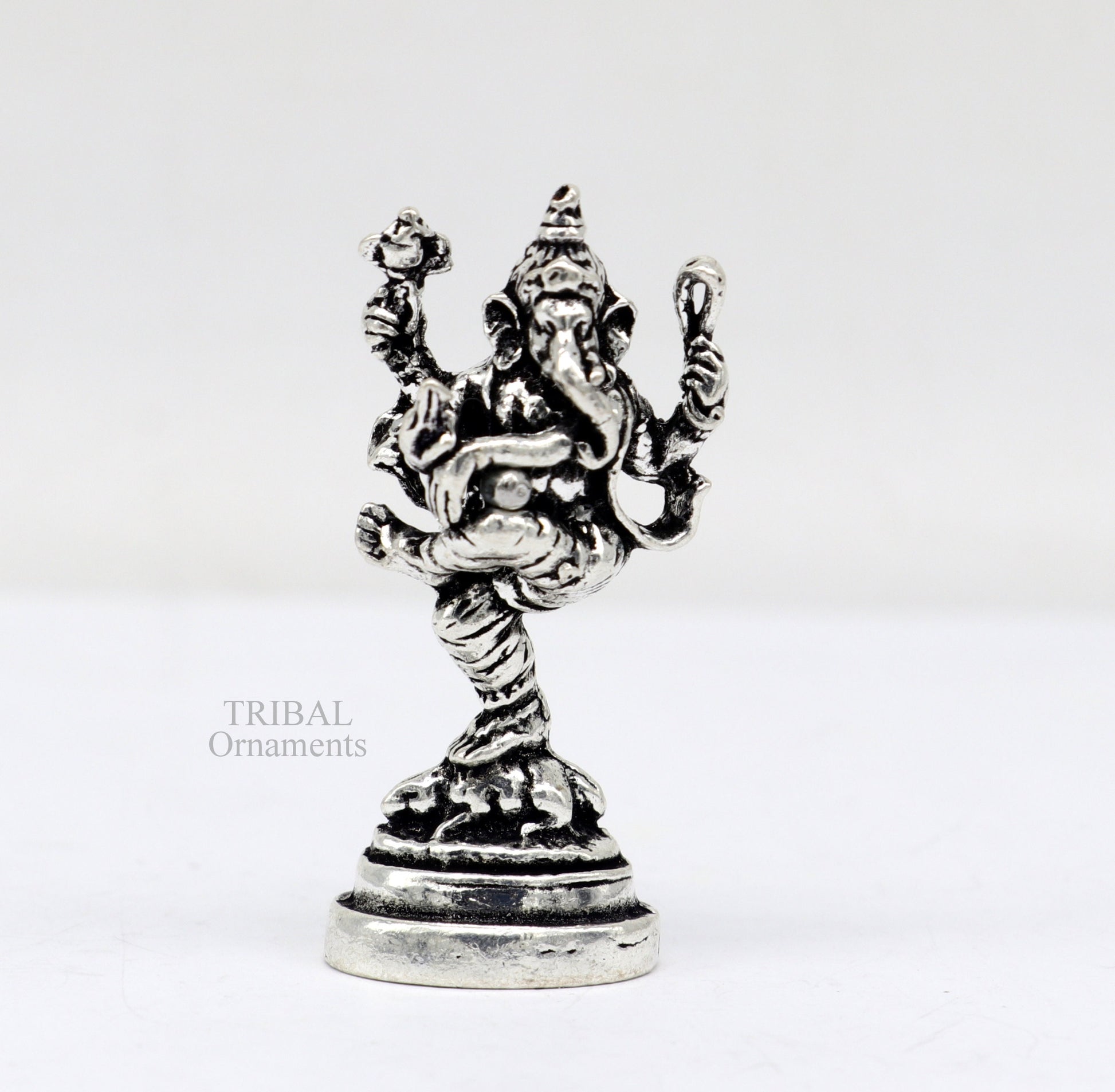 925 Sterling silver Divine lord Ganesha dancing statue art, best puja figurine for home temple for wealth and prosperity gift art art525 - TRIBAL ORNAMENTS