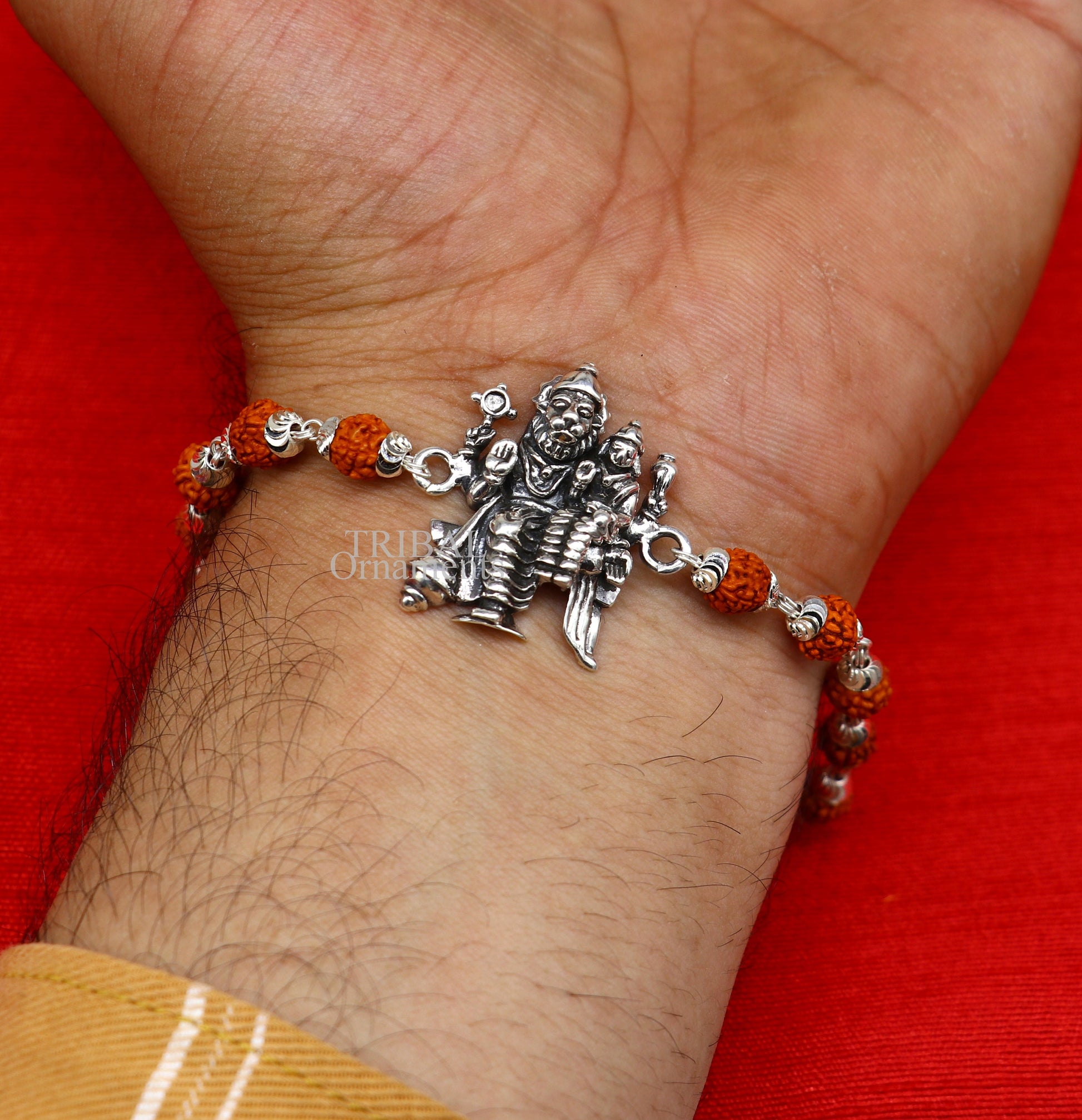 925 Sterling silver divine lord Laxmi Narayana avtar Narsimgha Rakhi or bracelet best gift for your brother's for special gifing rk194 - TRIBAL ORNAMENTS