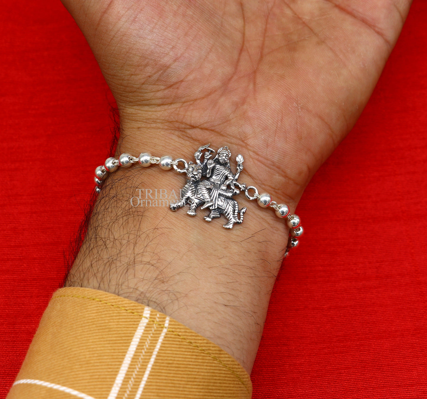 925 Sterling silver divine Durga,bhawani,amba mataji Rakhi or bracelet best gift for your brother's for special gifing rk195 - TRIBAL ORNAMENTS