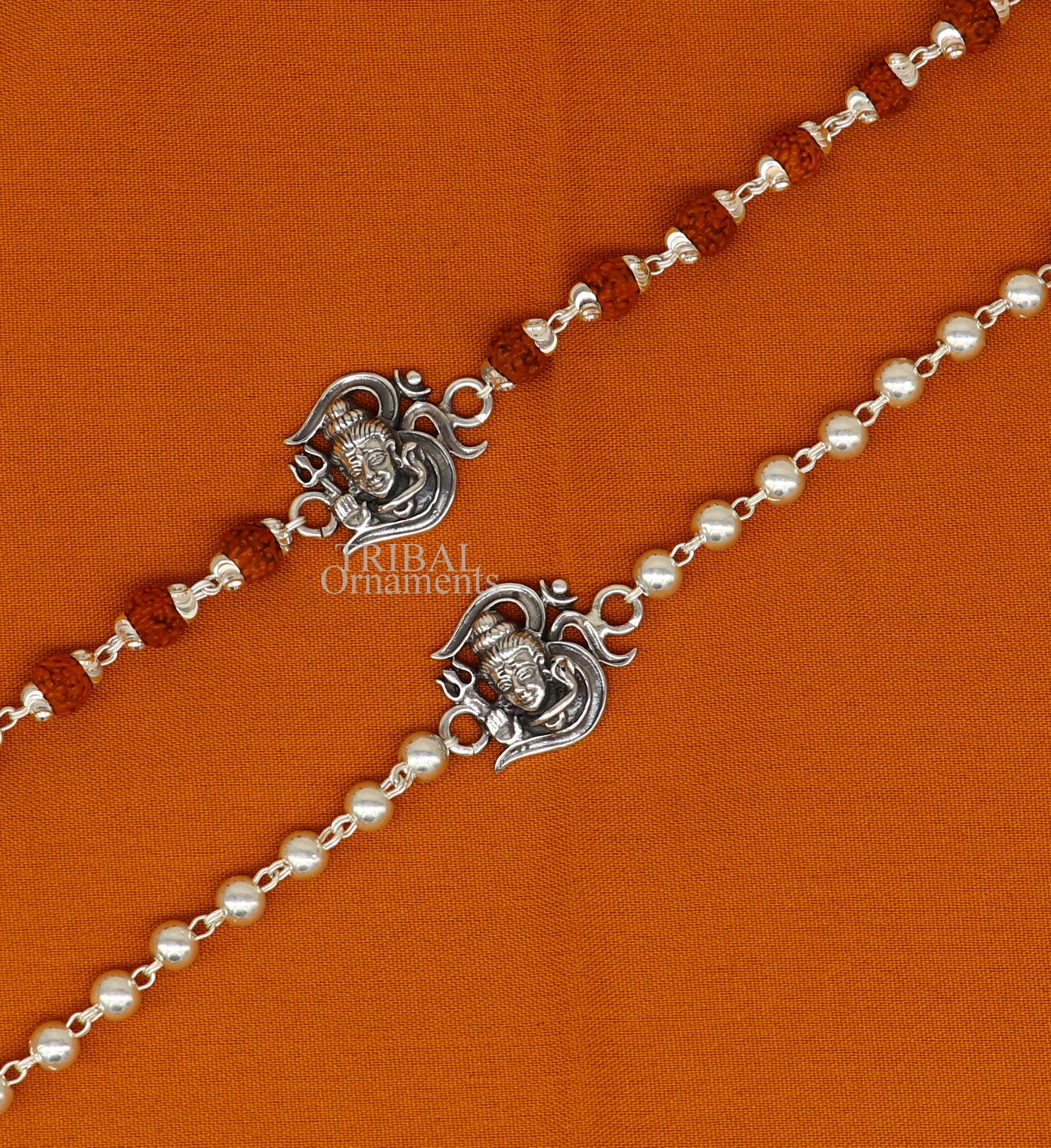 Lord Shiva Rakhi 925 Sterling silver Rakhi bracelet Rrudrakha and silver beads best gift for your brother's for special gifting rk199 - TRIBAL ORNAMENTS