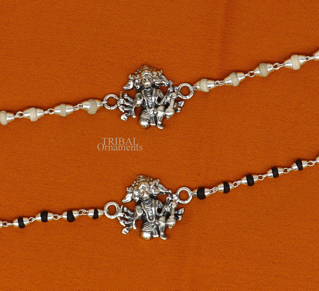 Panchmukhi hanuman holy basil rosary beads Rakhi 925 sterling silver handmade Rakhi bracelet, amazing Tulsi beaded bracelet rk203 - TRIBAL ORNAMENTS