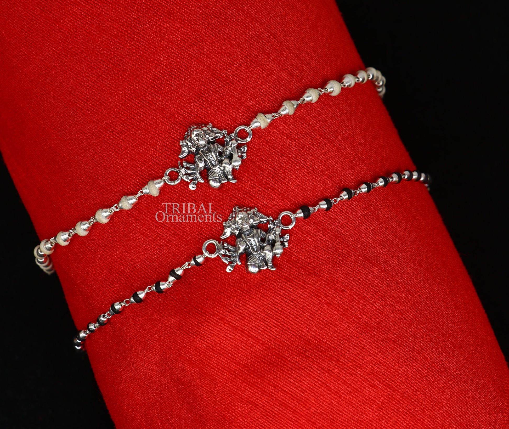 Panchmukhi hanuman holy basil rosary beads Rakhi 925 sterling silver handmade Rakhi bracelet, amazing Tulsi beaded bracelet rk203 - TRIBAL ORNAMENTS