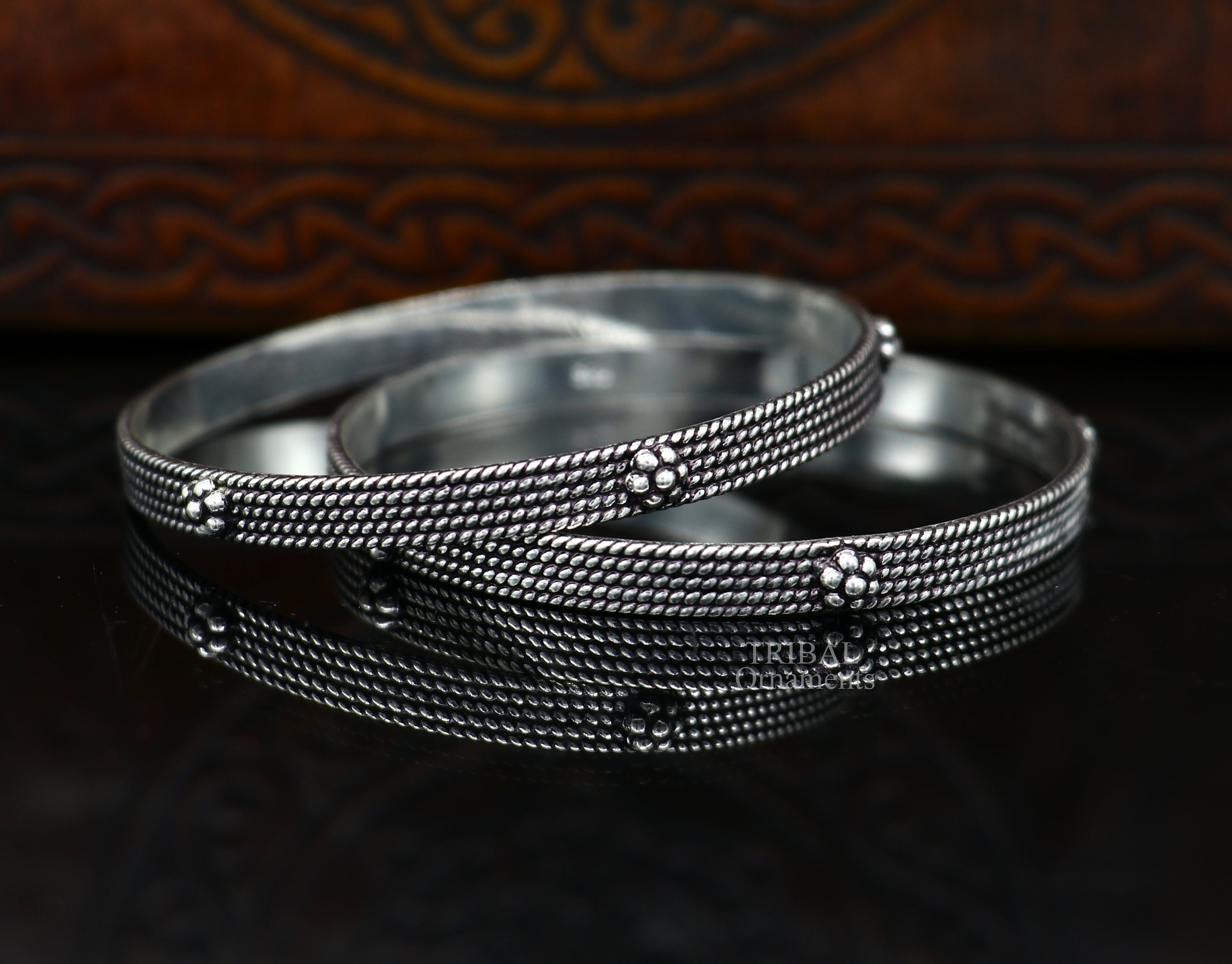 Customizable Sterling Silver Bangle Set - 2 Stackable Bracelets