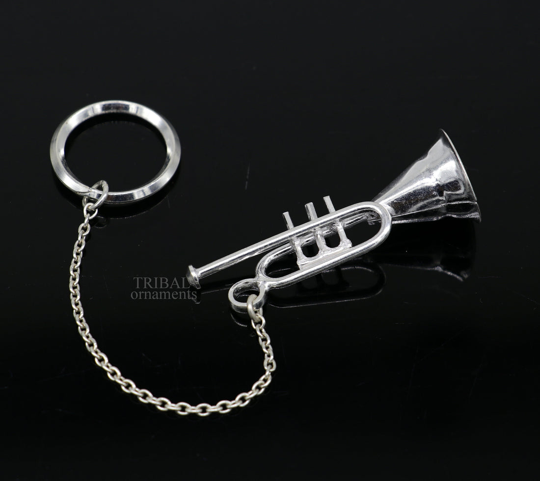 925 Sterling silver handmade unique small Shahanaai instrument design solid key chain, royal gifting silver accessories unisex gift kch14 - TRIBAL ORNAMENTS