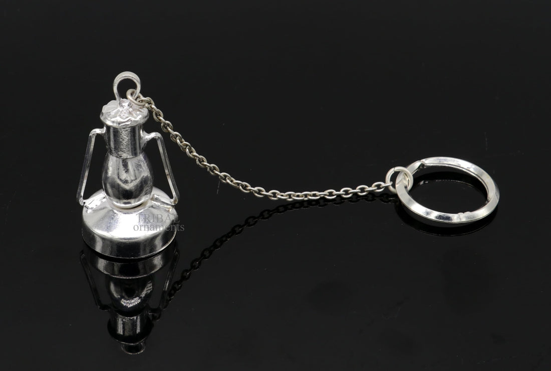 925 Sterling silver handmade vintage oil lamp(hariken) design solid key chain, royal gifting silver accessories unisex gift kch17 - TRIBAL ORNAMENTS