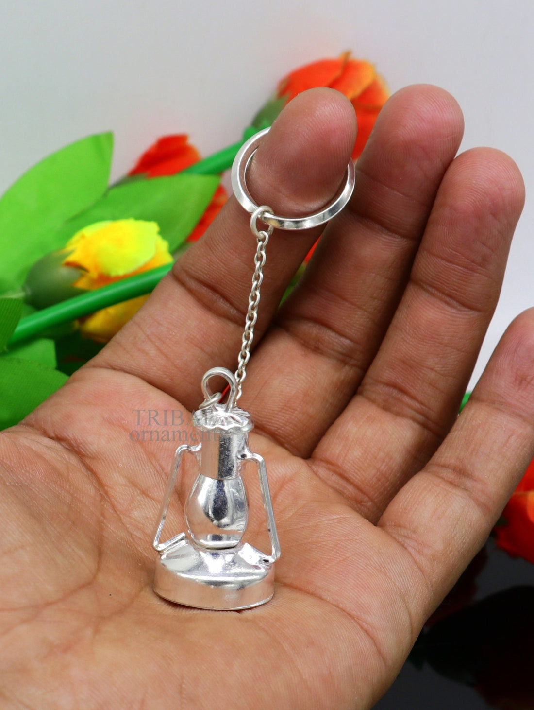 925 Sterling silver handmade vintage oil lamp(hariken) design solid key chain, royal gifting silver accessories unisex gift kch17 - TRIBAL ORNAMENTS