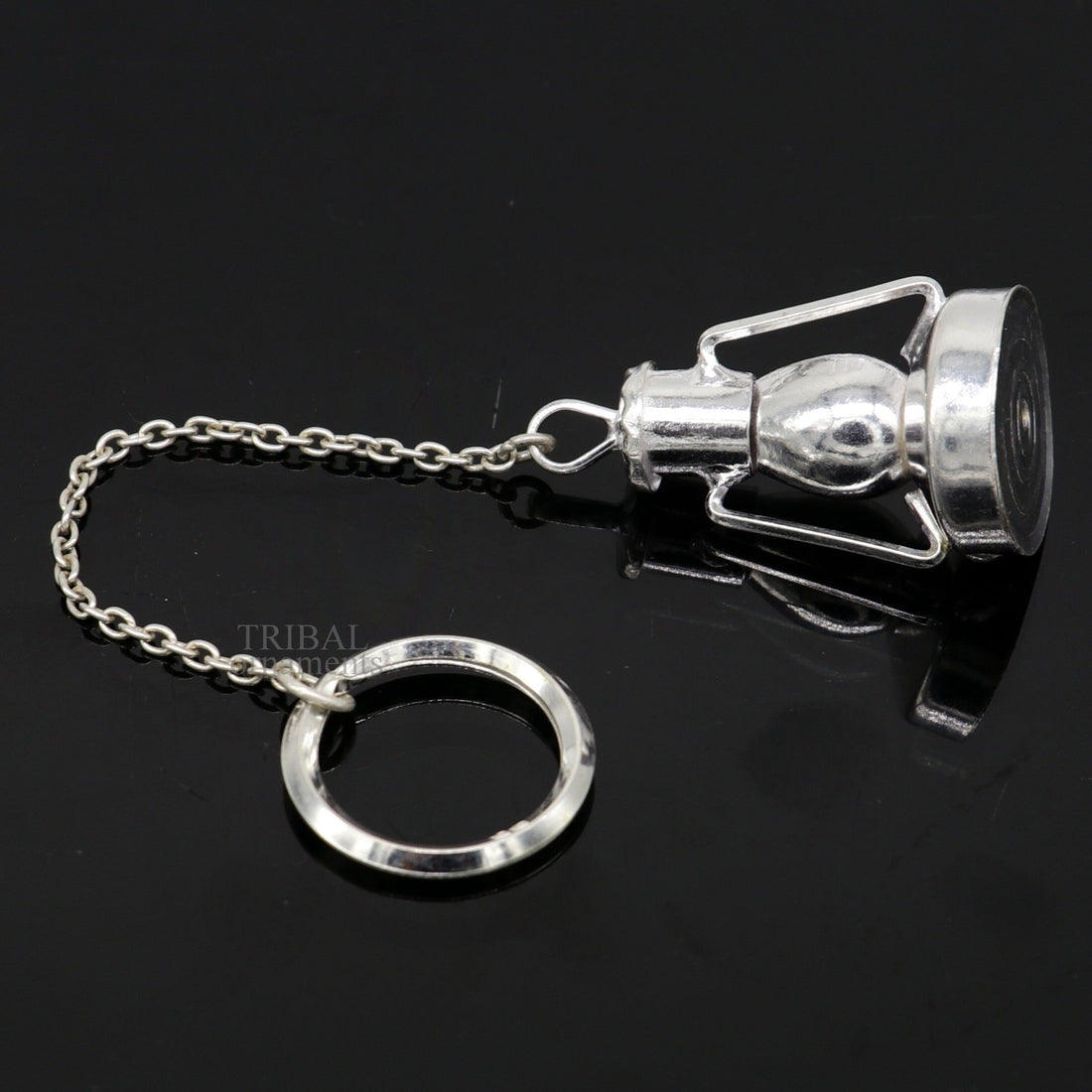 925 Sterling silver handmade vintage oil lamp(hariken) design solid key chain, royal gifting silver accessories unisex gift kch17 - TRIBAL ORNAMENTS