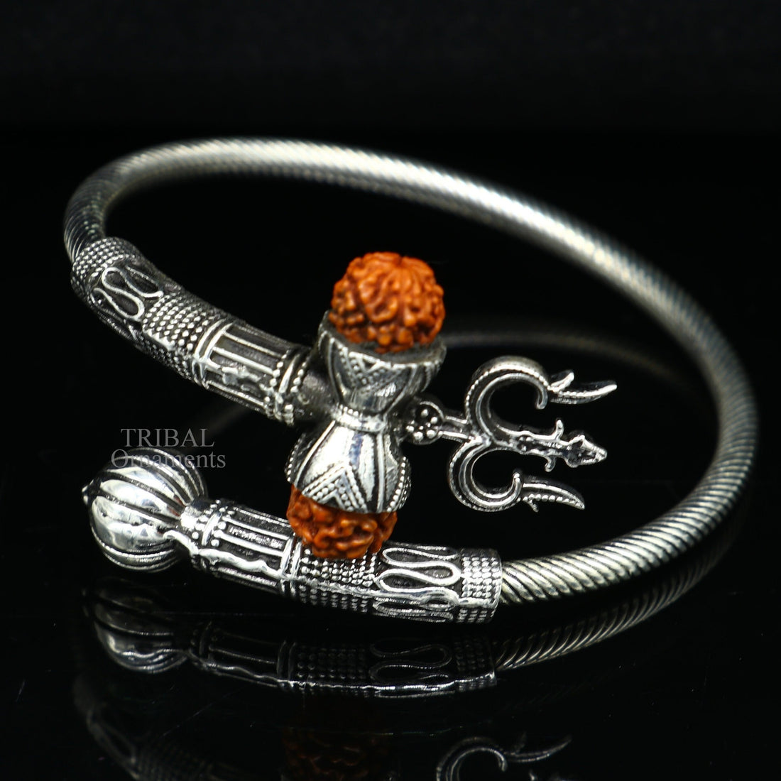 925 sterling silver handmade Shiva Trishul bangle bracelet Rudraksha kada, excellent Bahubali trident kada bracelet gift  for girl's nsk748 - TRIBAL ORNAMENTS