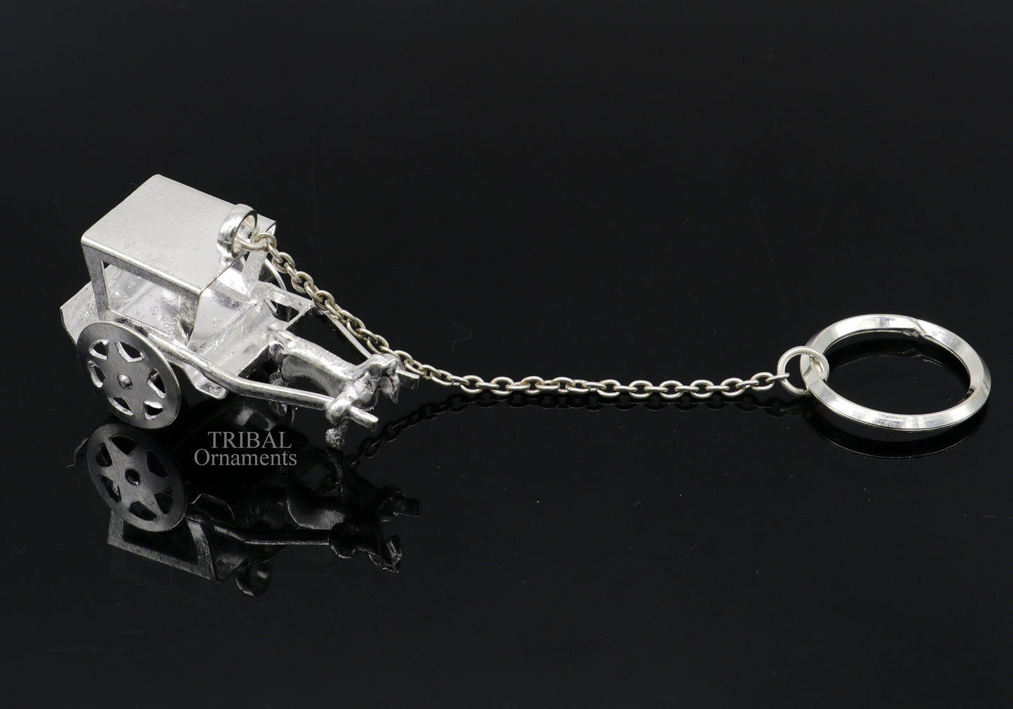 925 Sterling silver handmade unique vintage horse cart design solid key chain, stylish royal gifting silver accessories unisex gift kch20 - TRIBAL ORNAMENTS