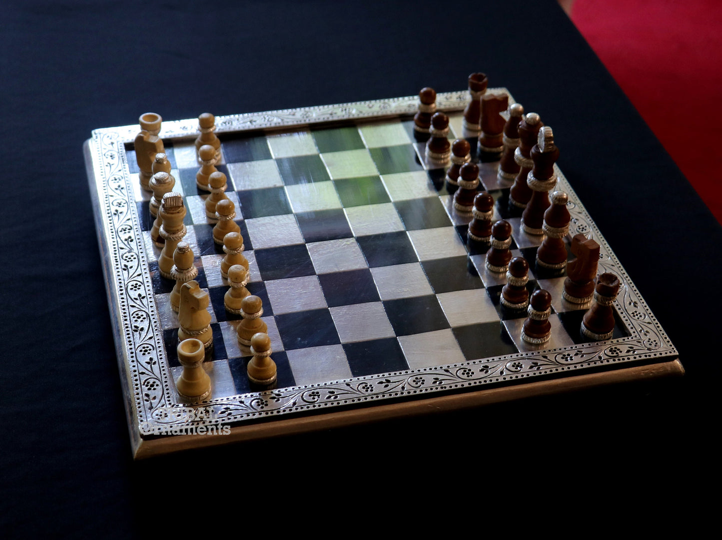 925 sterling silver work chessboard, Amazing customized handcrafted design on wooden base, fabulous Royal silver article from india fr11 - TRIBAL ORNAMENTS