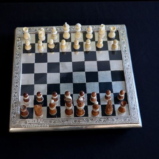 925 sterling silver work chessboard, Amazing customized handcrafted design on wooden base, fabulous Royal silver article from india fr11 - TRIBAL ORNAMENTS