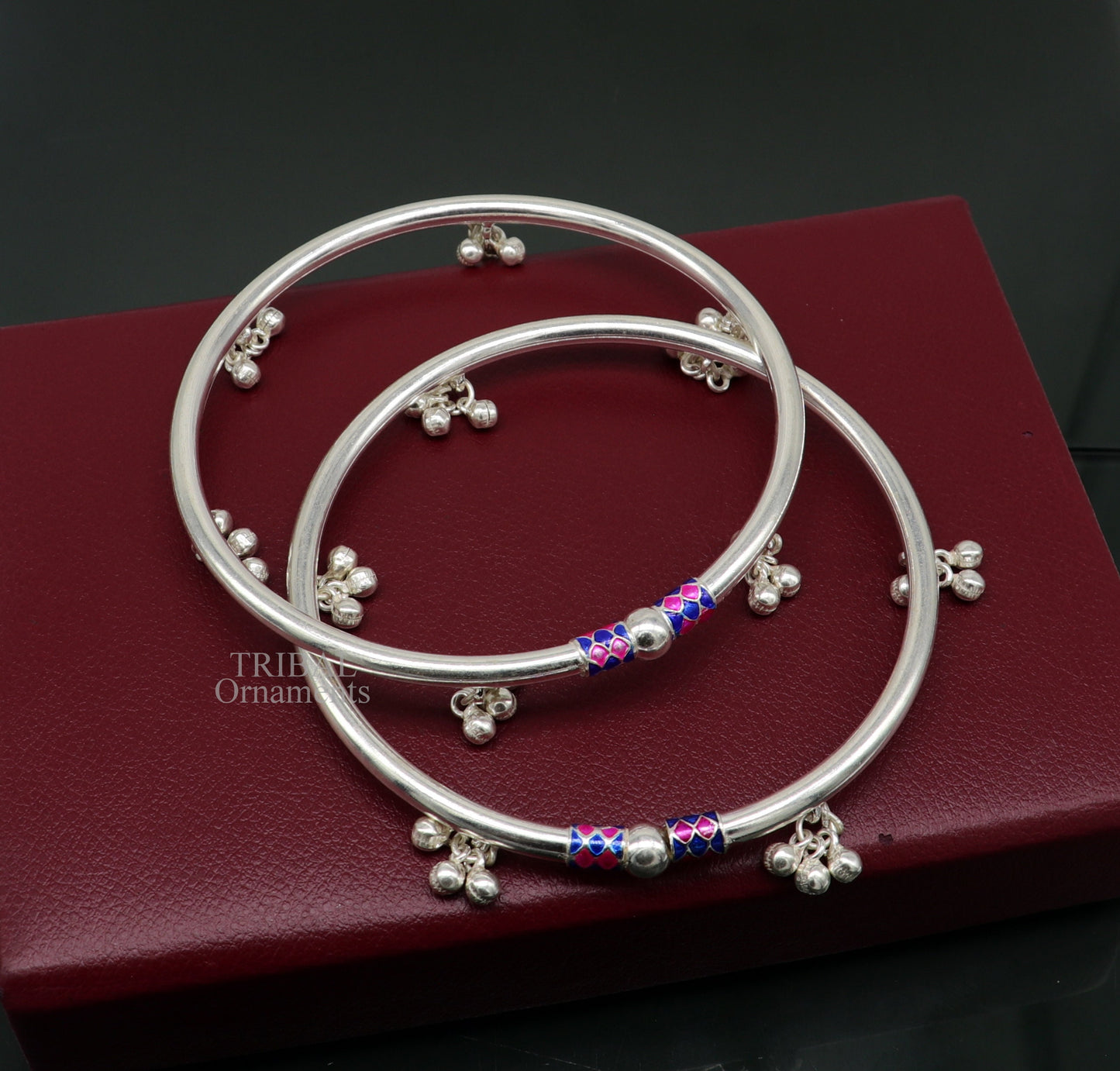 925 sterling silver handmade amazing foot ankle plain bracelet kada with hanging noisy bells, belly dance jewelry from Rajasthan nsfk58 - TRIBAL ORNAMENTS