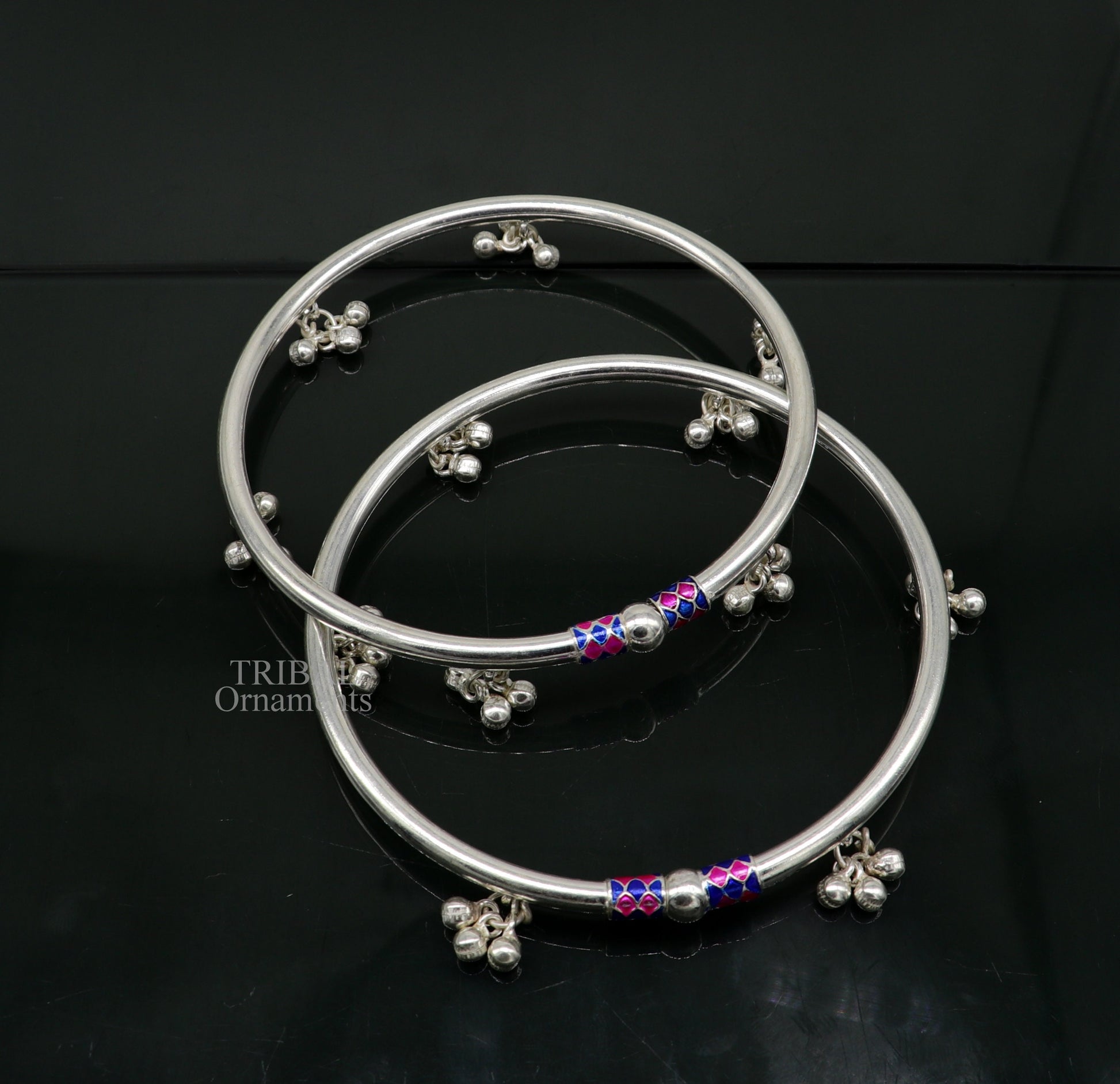 925 sterling silver handmade amazing foot ankle plain bracelet kada with hanging noisy bells, belly dance jewelry from Rajasthan nsfk58 - TRIBAL ORNAMENTS