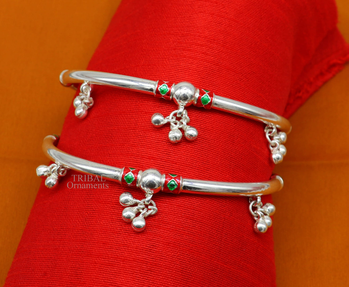 925 sterling silver handmade amazing foot ankle plain bracelet kada with hanging noisy bells, belly dance jewelry from Rajasthan nsfk59 - TRIBAL ORNAMENTS