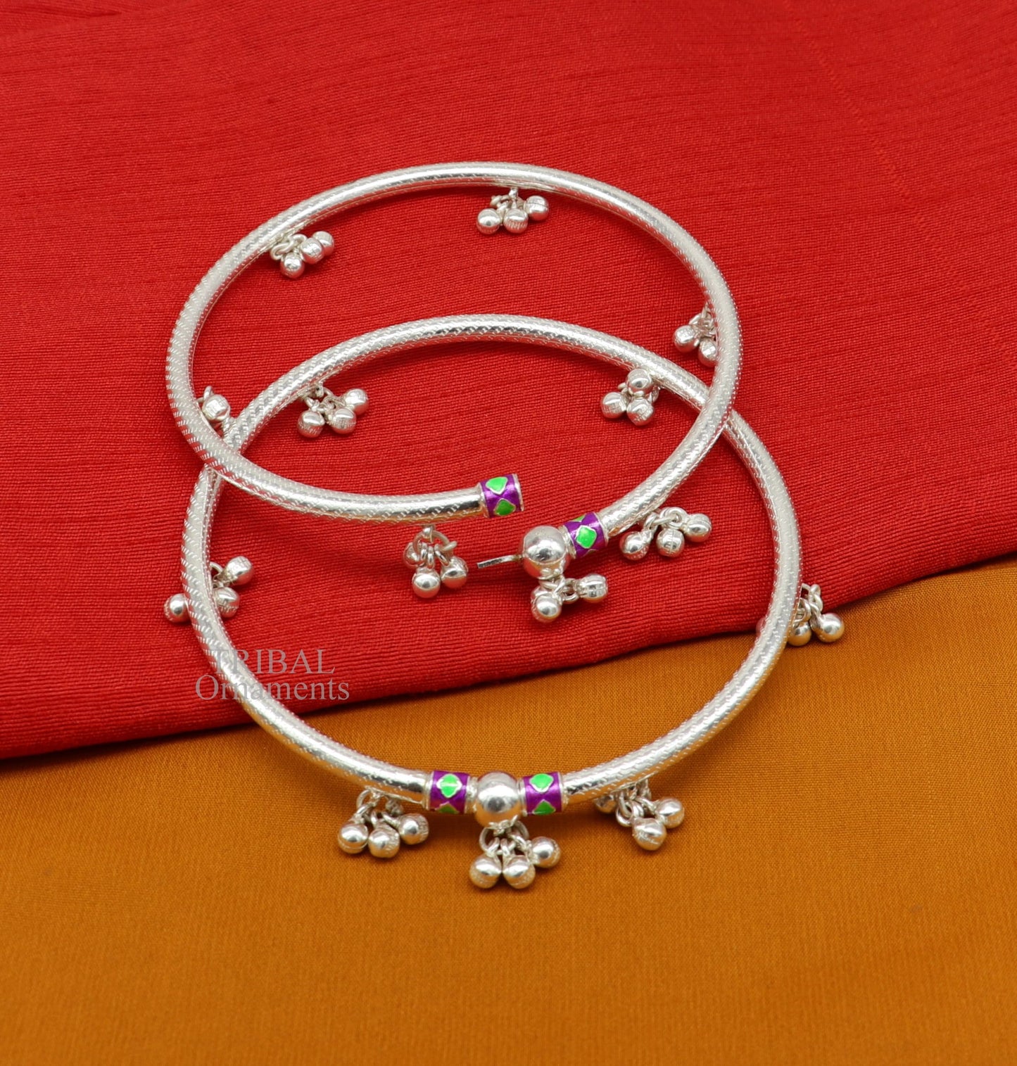 Sterling silver handmade gorgeous foot bangle bracelet kada, excellent jingling bells tribal customized anklet belly dance jewelry nsfk60 - TRIBAL ORNAMENTS