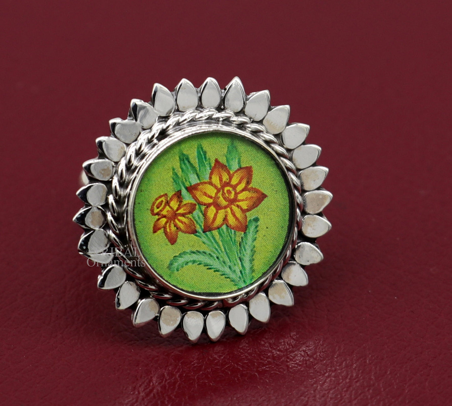 925 sterling silver adjustable ring band with fabulous flower painting ring unisex India jewelry ring552 - TRIBAL ORNAMENTS