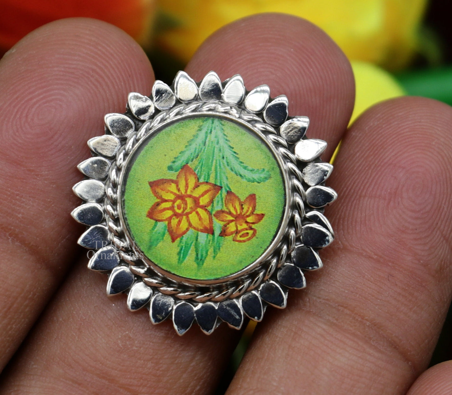 925 sterling silver adjustable ring band with fabulous flower painting ring unisex India jewelry ring552 - TRIBAL ORNAMENTS