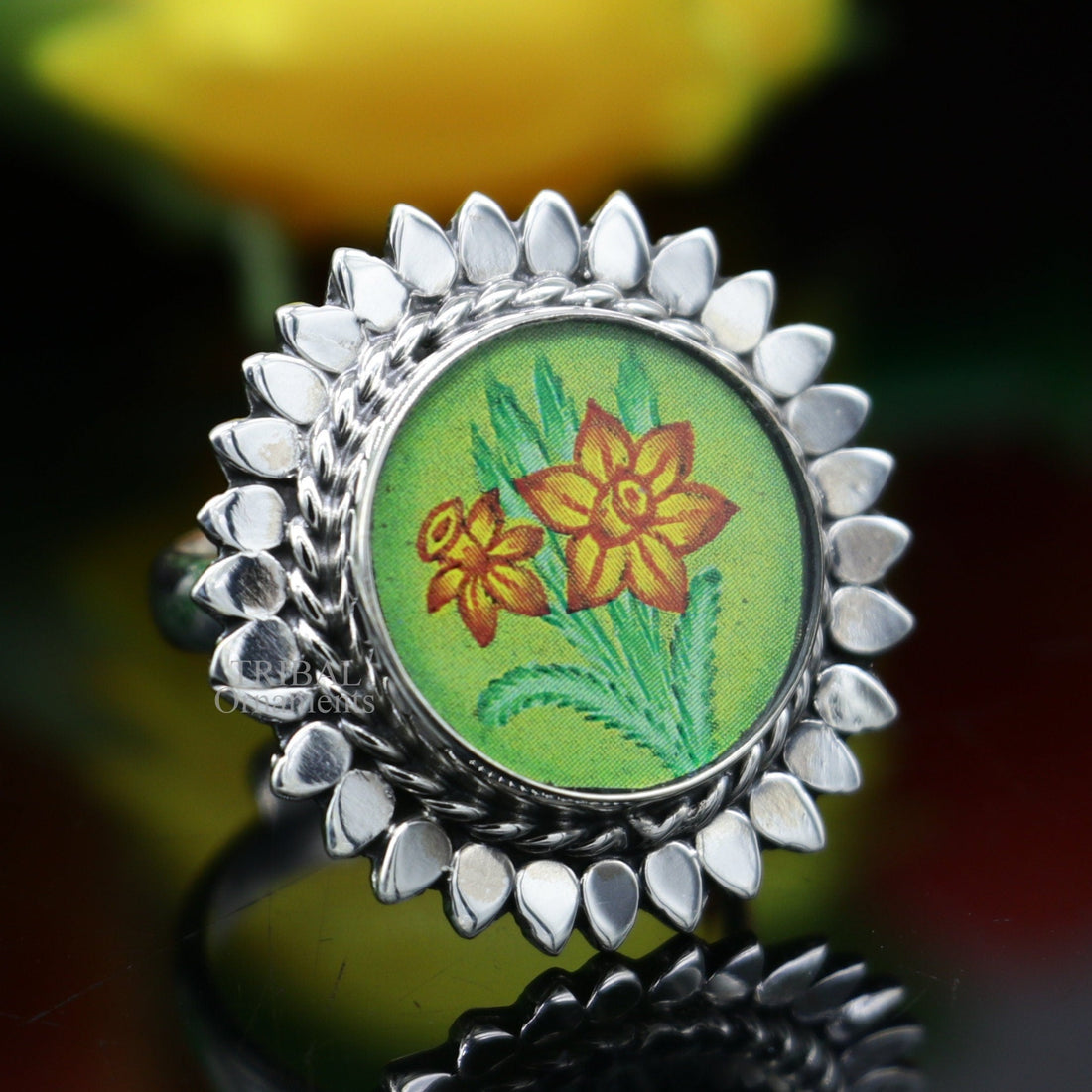 925 sterling silver adjustable ring band with fabulous flower painting ring unisex India jewelry ring552 - TRIBAL ORNAMENTS