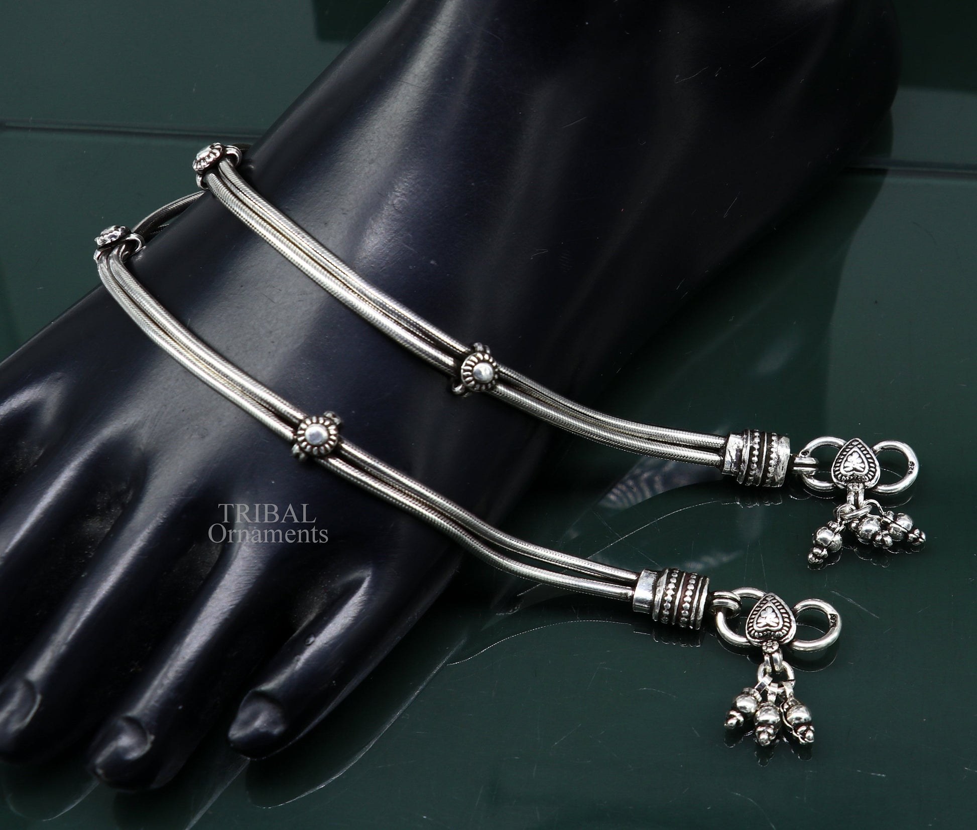 11" 925 sterling silver two line/layer snake chain ankle bracelet, excellent belly dance customized trendy anklets foot bracelet nank447 - TRIBAL ORNAMENTS