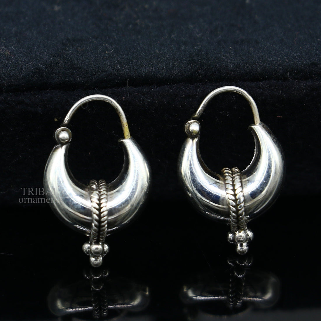 925 sterling silver Handmade vintage ethnic style hoops earrings Kundal unisex tribal stylish unique Bali jewelry from India ear1223 - TRIBAL ORNAMENTS