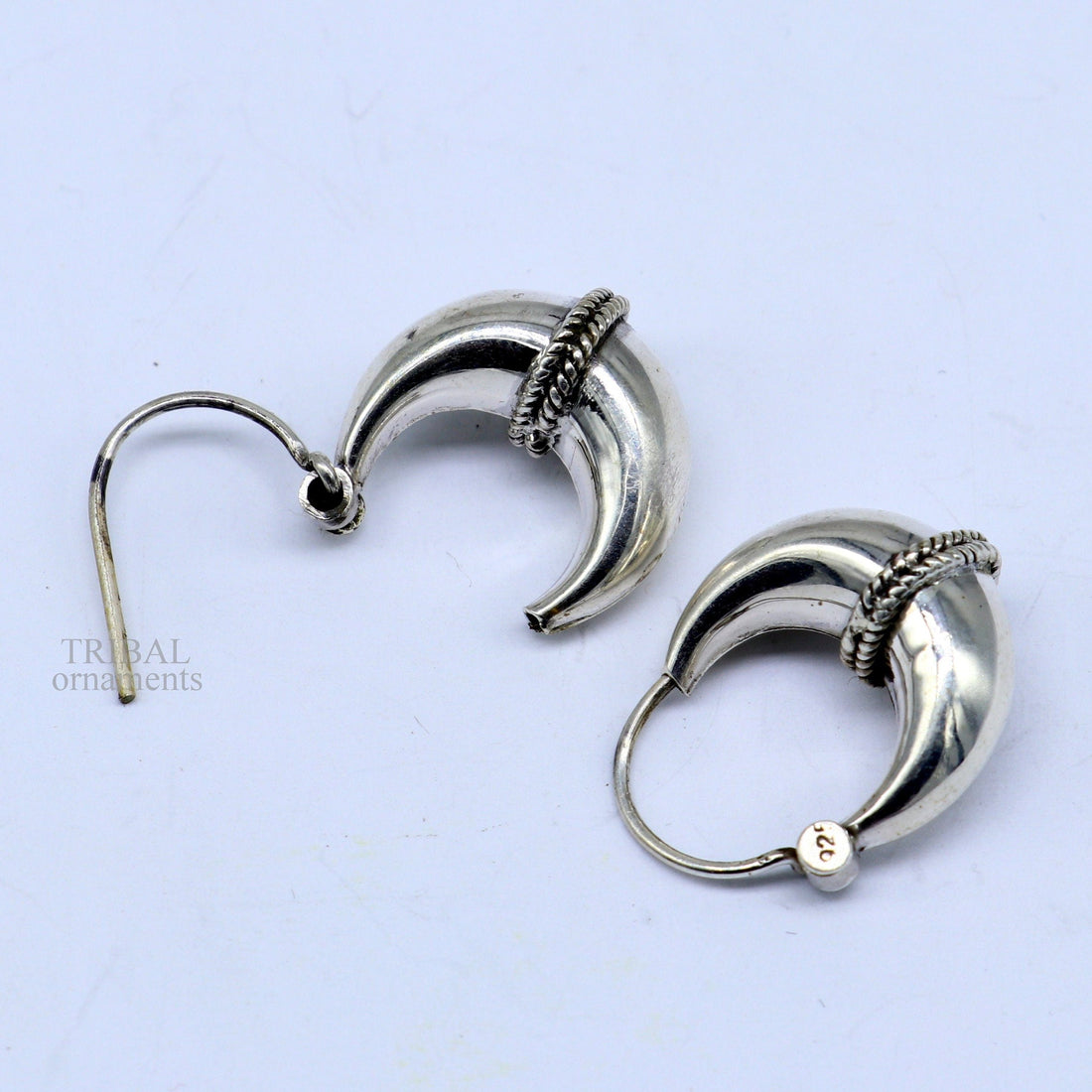 925 sterling silver Handmade vintage ethnic style hoops earrings Kundal unisex tribal stylish unique Bali jewelry from India ear1226 - TRIBAL ORNAMENTS