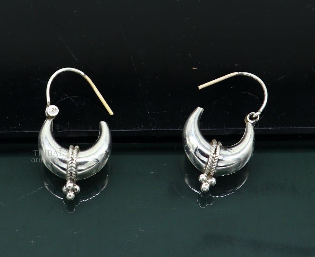 Exclusive 925 sterling silver Handmade vintage ethnic style hoops earrings Kundal unisex tribal stylish unique Bali jewelry India ear1236 - TRIBAL ORNAMENTS