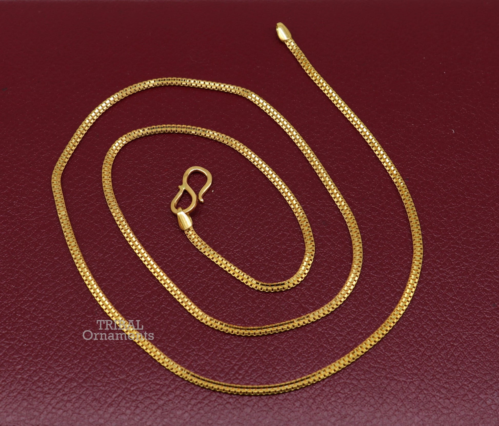 22kt yellow gold handmade Double box chain chain, amazing customized chain best gifting personalized unisex jewelry from India ch551 - TRIBAL ORNAMENTS