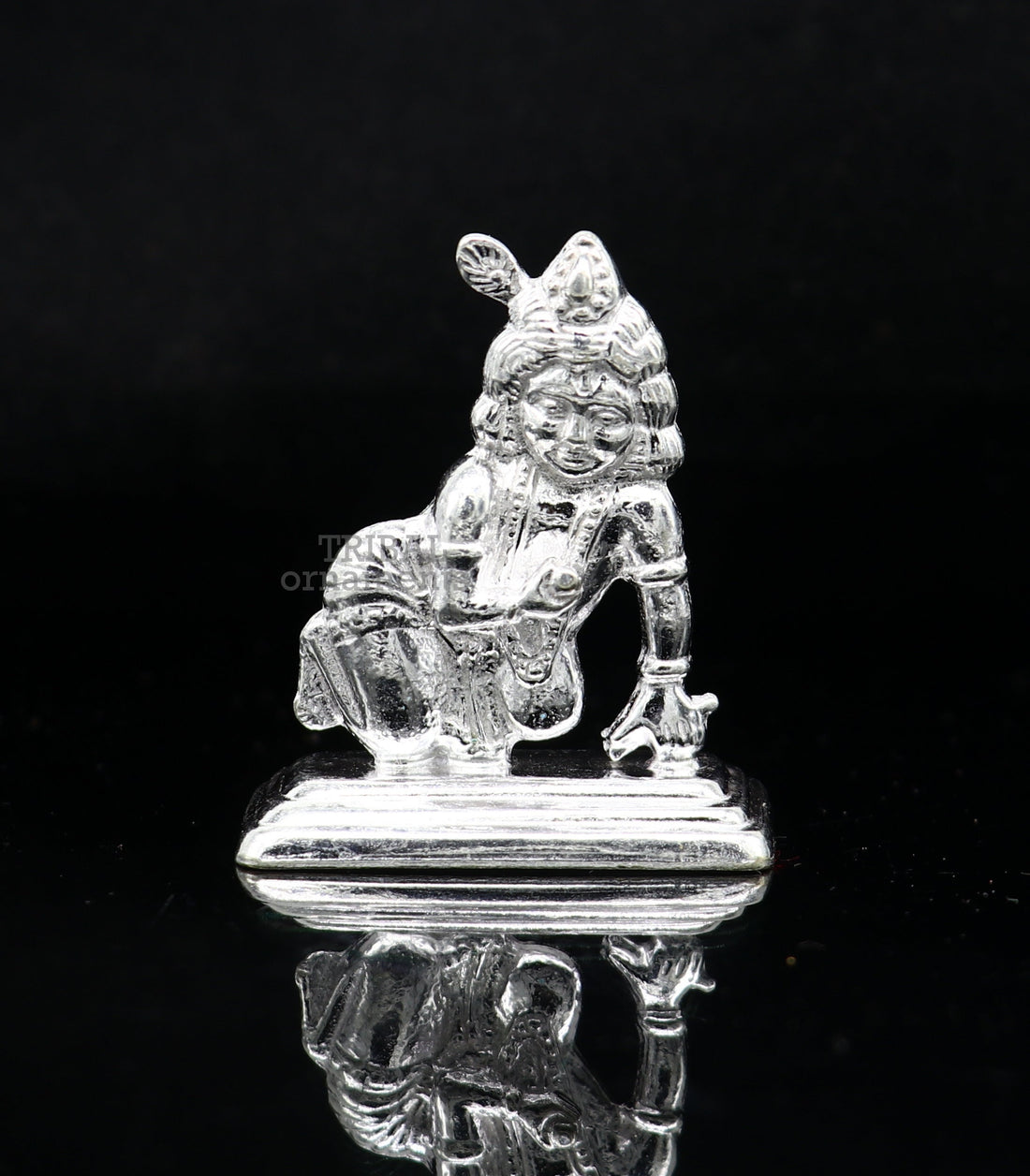 Solid silver handmade design indian idol little krishna, Ladu Gopal,crawling Krishna statue sculpture home temple puja art, utensils su736 - TRIBAL ORNAMENTS