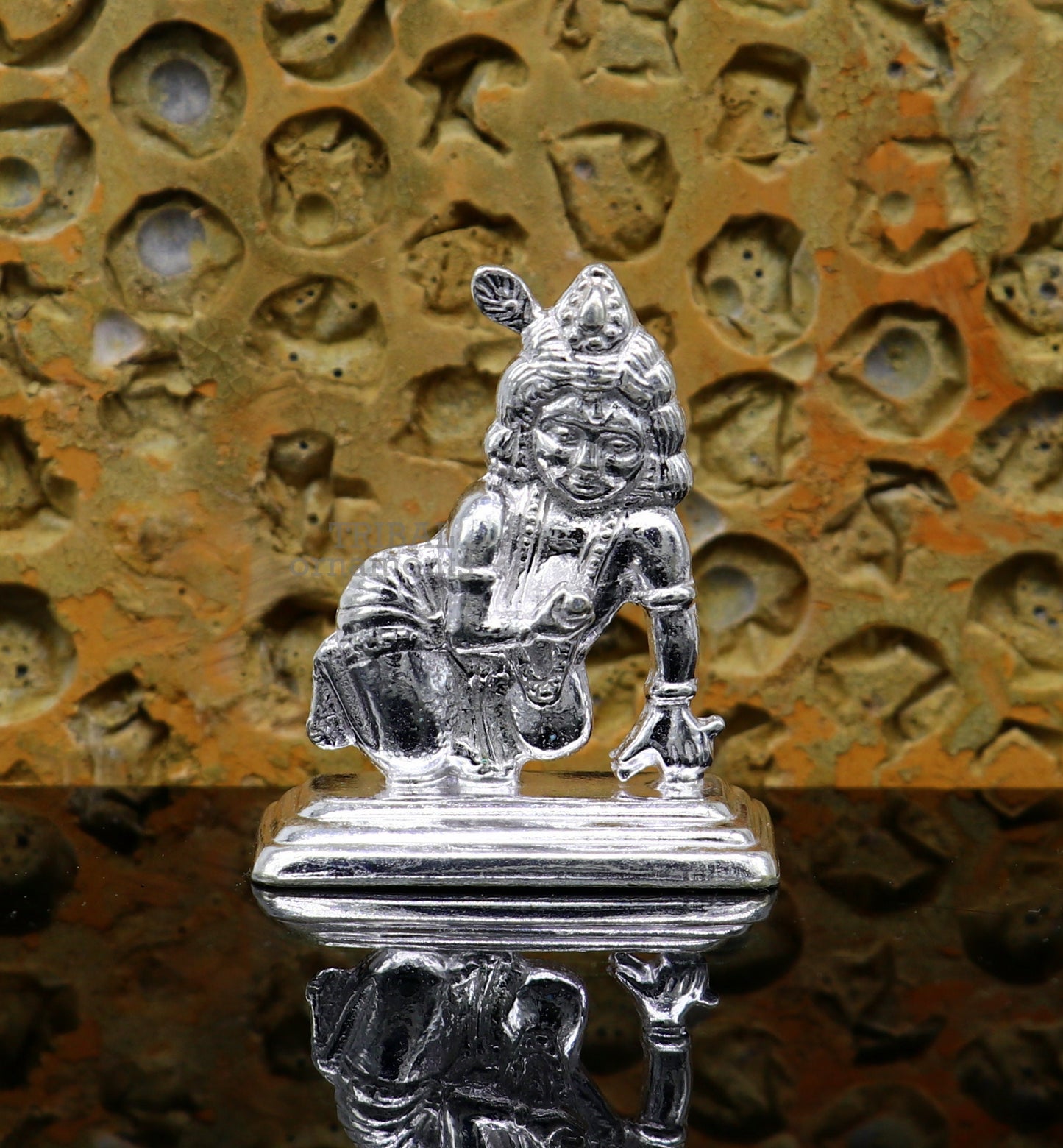 Solid silver handmade design indian idol little krishna, Ladu Gopal,crawling Krishna statue sculpture home temple puja art, utensils su736 - TRIBAL ORNAMENTS