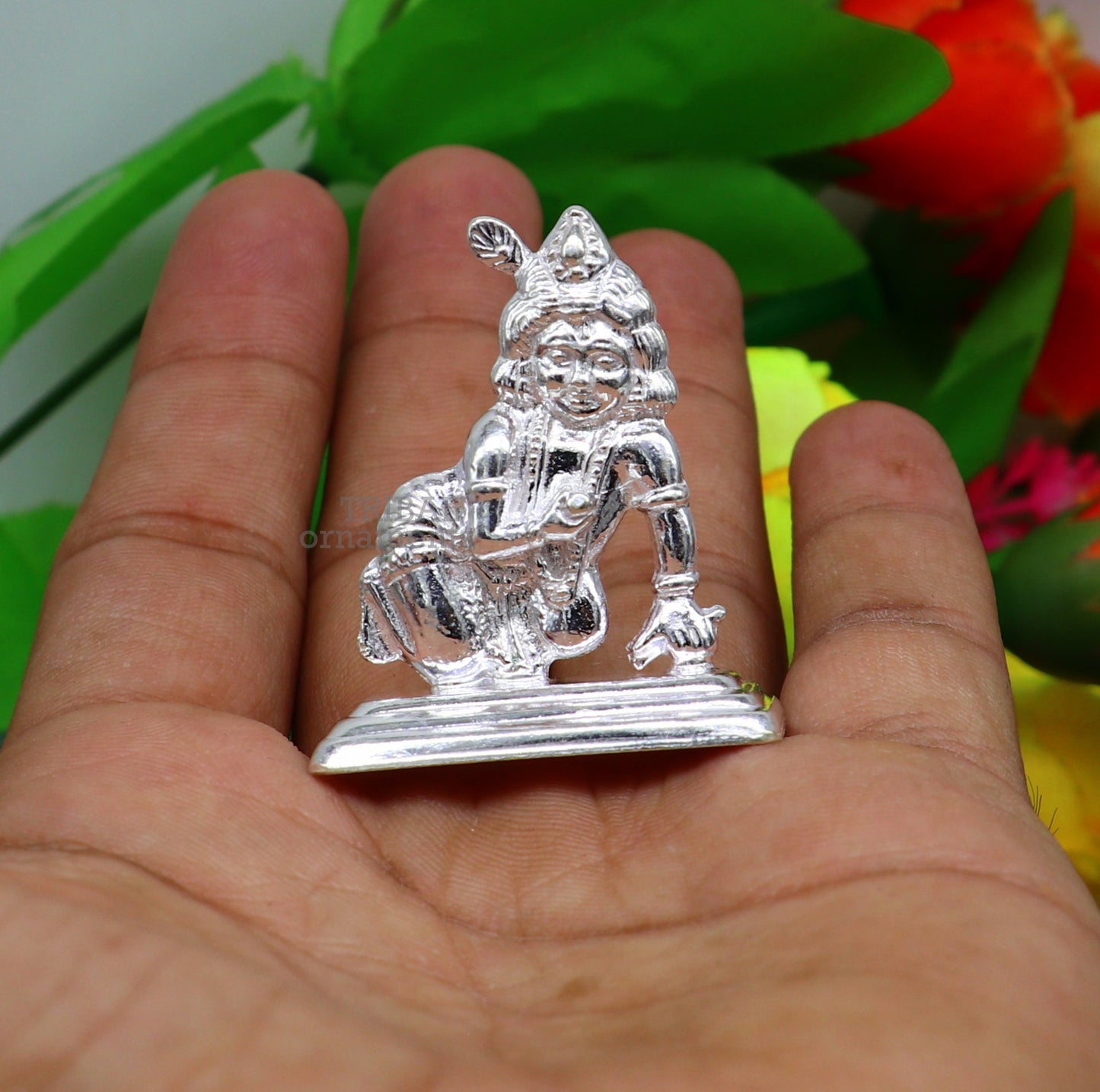 Solid silver handmade design indian idol little krishna, Ladu Gopal,crawling Krishna statue sculpture home temple puja art, utensils su736 - TRIBAL ORNAMENTS