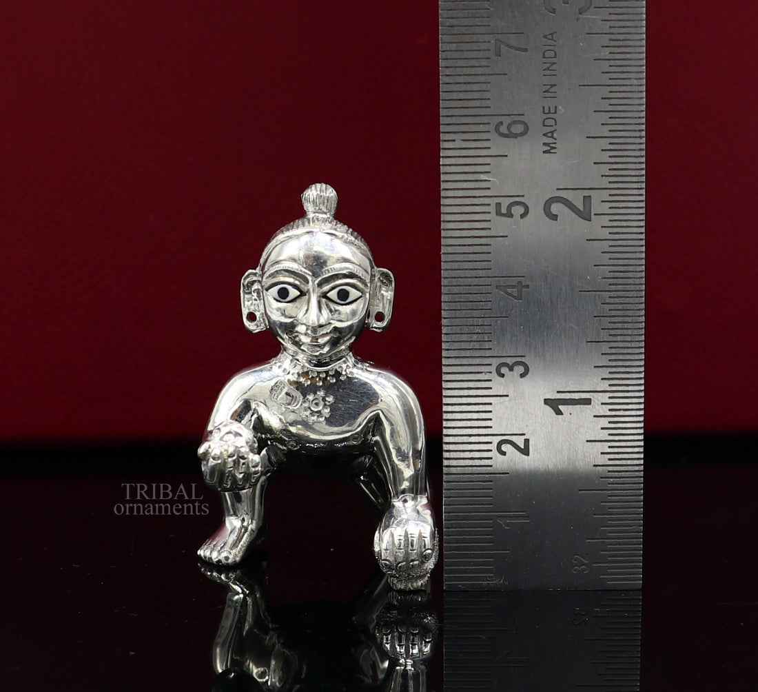 925 sterling Solid silver handmade idol divine Krishna, Ladu Gopal, crawling Krishna small statue sculpture home temple puja art art494 - TRIBAL ORNAMENTS