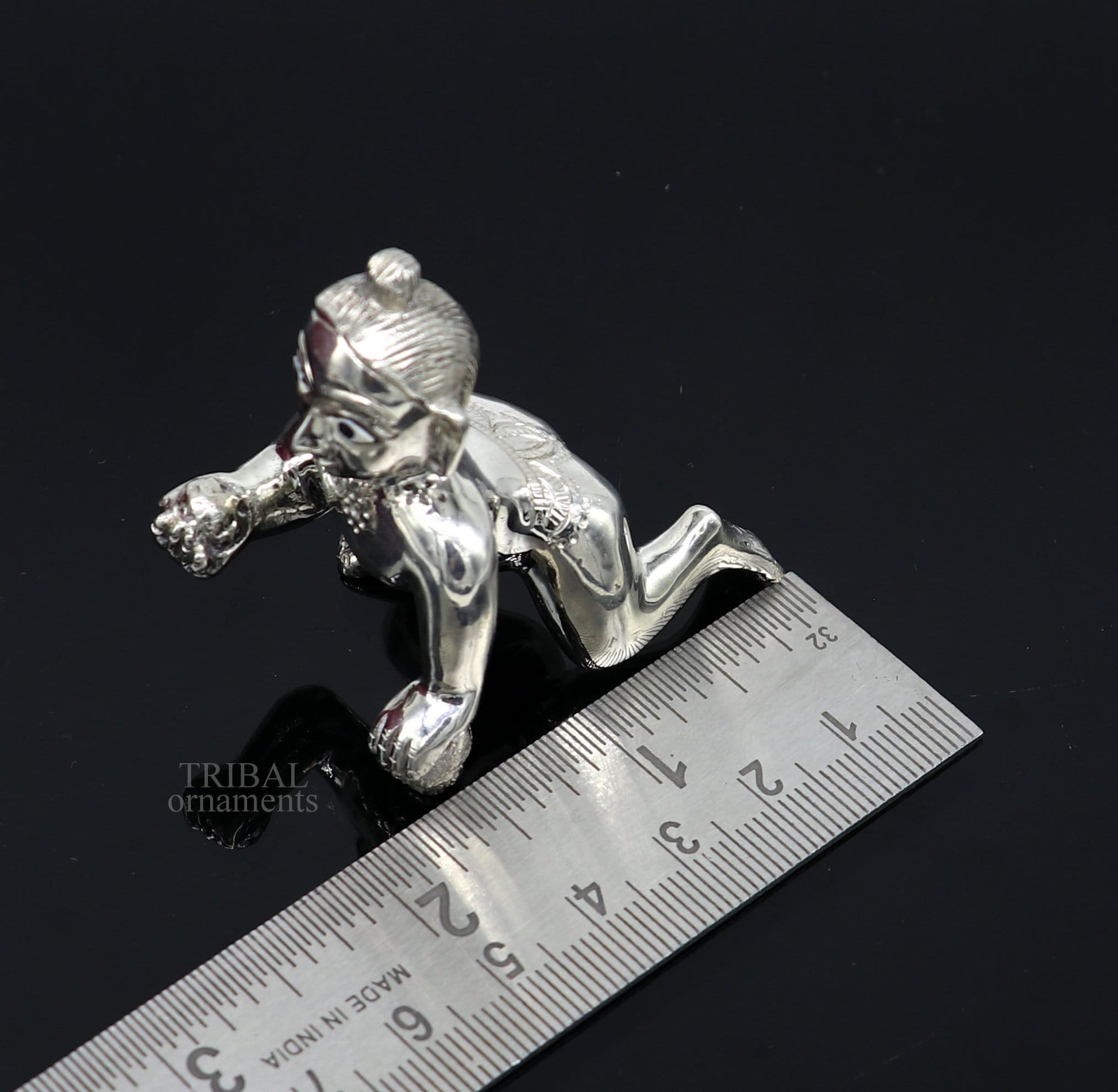 925 sterling Solid silver handmade idol divine Krishna, Ladu Gopal, crawling Krishna small statue sculpture home temple puja art art494 - TRIBAL ORNAMENTS