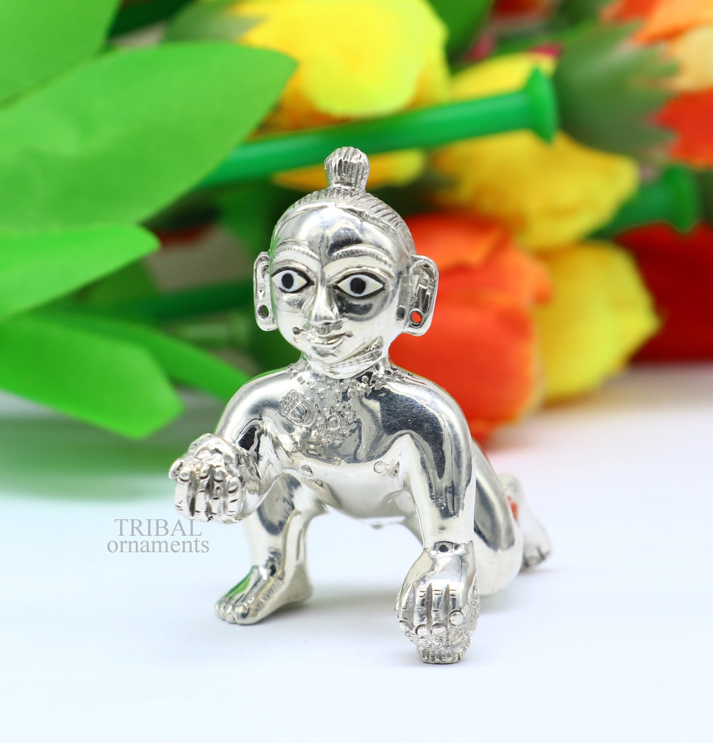 925 sterling Solid silver handmade idol divine Krishna, Ladu Gopal, crawling Krishna small statue sculpture home temple puja art art494 - TRIBAL ORNAMENTS