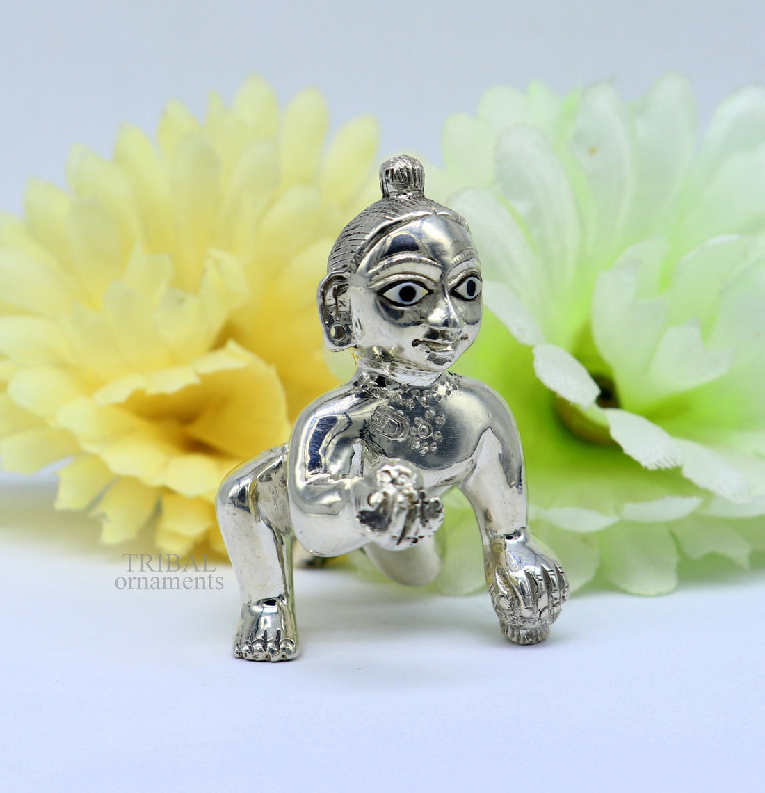 925 sterling Solid silver handmade idol divine Krishna, Ladu Gopal, crawling Krishna small statue sculpture home temple puja art art494 - TRIBAL ORNAMENTS