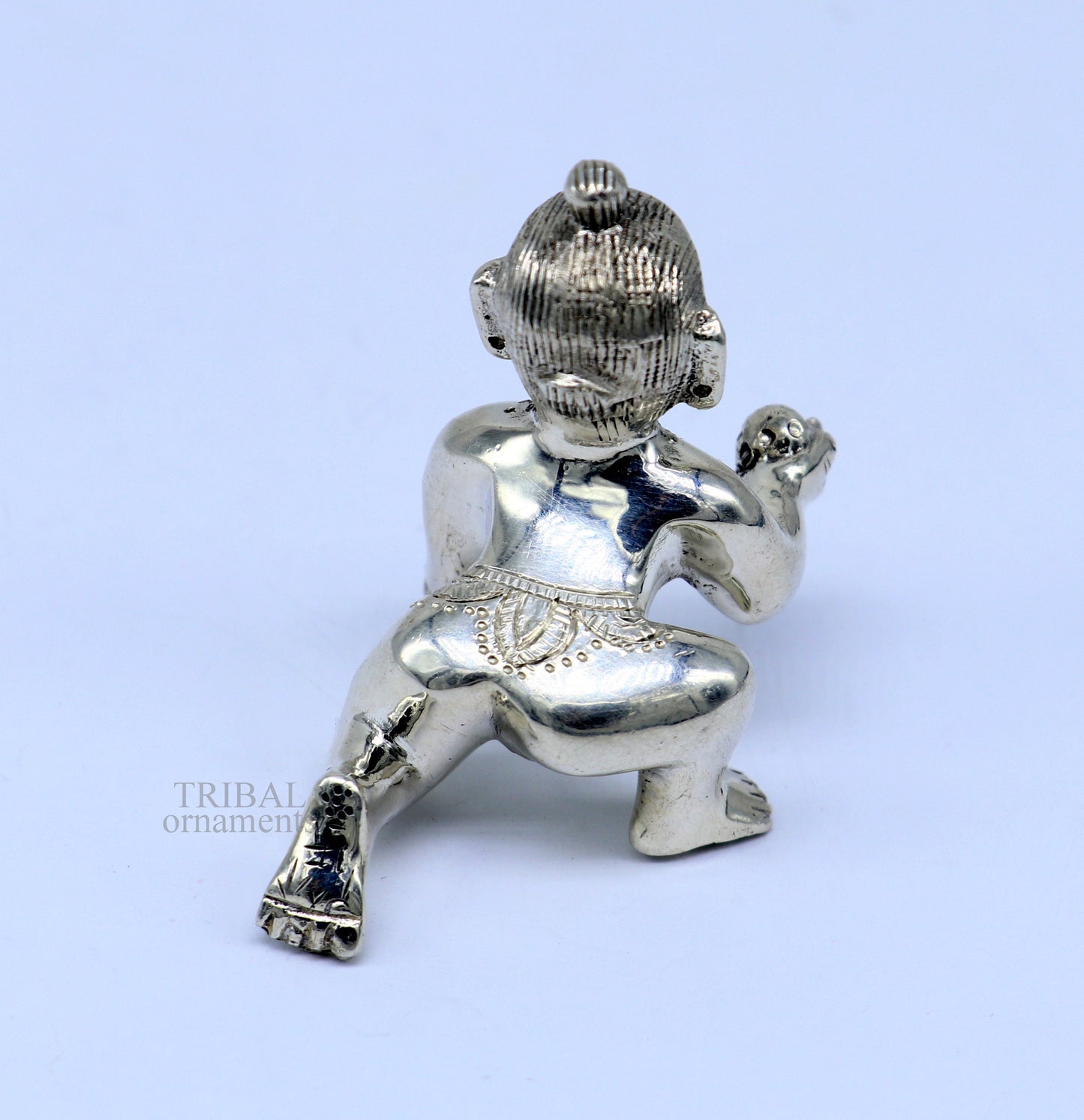 925 sterling Solid silver handmade idol divine Krishna, Ladu Gopal, crawling Krishna small statue sculpture home temple puja art art494 - TRIBAL ORNAMENTS