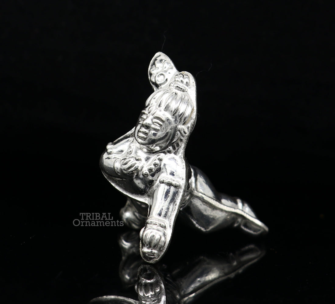 Sterling silver handmade Indian idol little baby Krishna, Ladu Gopal, small statue sculpture home temple balgopal puja art, utensils su742 - TRIBAL ORNAMENTS