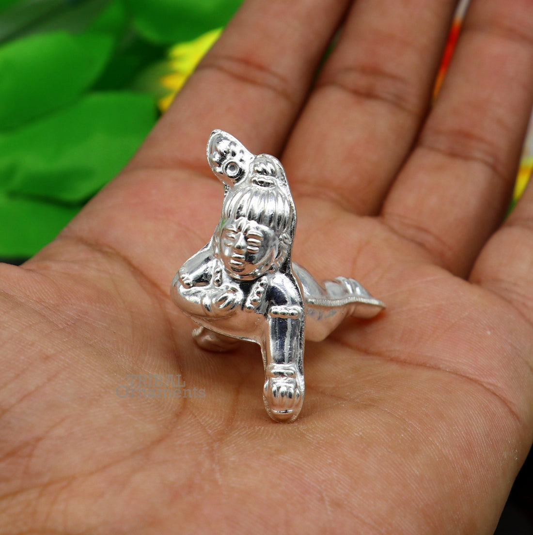 Sterling silver handmade Indian idol little baby Krishna, Ladu Gopal, small statue sculpture home temple balgopal puja art, utensils su742 - TRIBAL ORNAMENTS