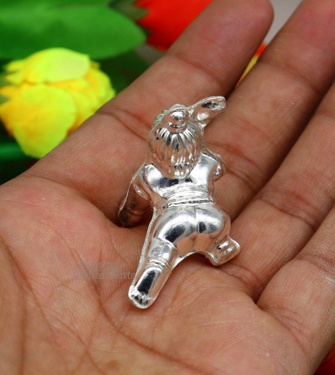 Sterling silver handmade Indian idol little baby Krishna, Ladu Gopal, small statue sculpture home temple balgopal puja art, utensils su742 - TRIBAL ORNAMENTS