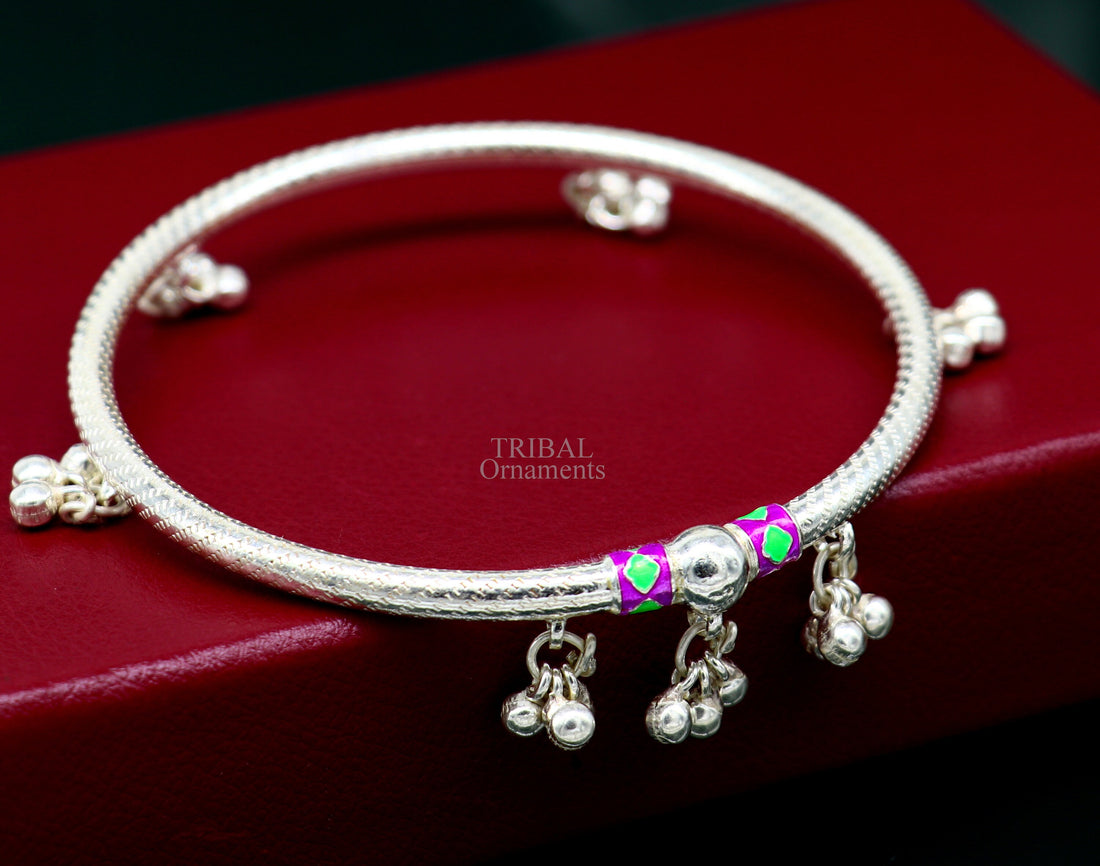 Indian tribal ethnic sterling silver ankle jewelry, best ankle  bangle bracelet, ankle kada with bells, amazing belly dance jewelry nsfk53 - TRIBAL ORNAMENTS