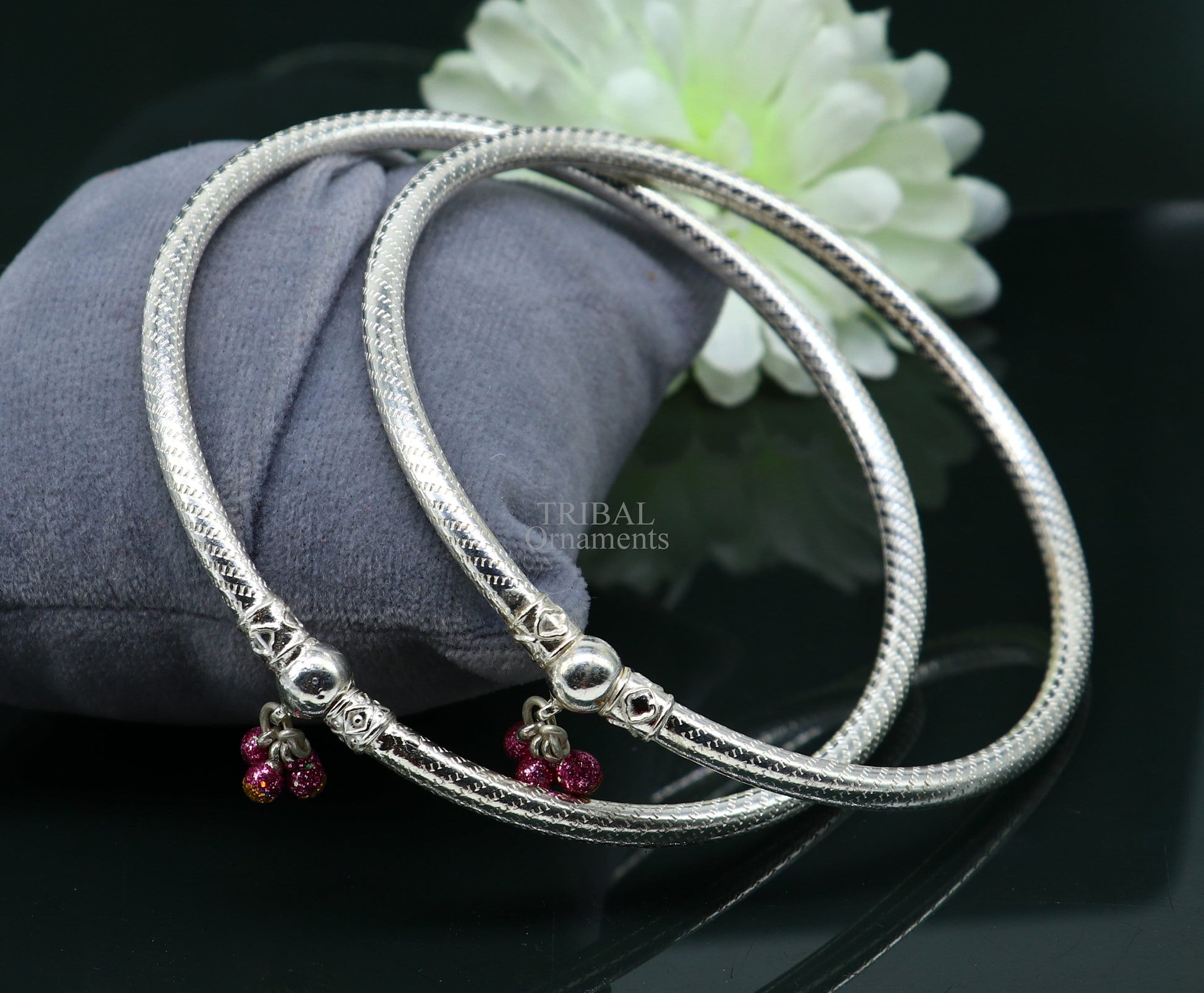 Traditional tribal ethnic sterling silver ankle jewelry, ankle  bangle bracelet, ankle kada with bells, amazing belly dance jewelry nsfk55 - TRIBAL ORNAMENTS
