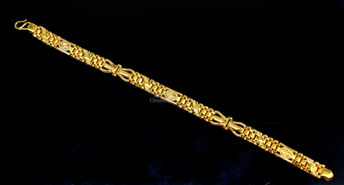 Amazing 22kt yellow gold handcrafted gorgeous design diamond cut designer flexible bracelet unique new stylish unisex bracelet jewelry gbr33 - TRIBAL ORNAMENTS