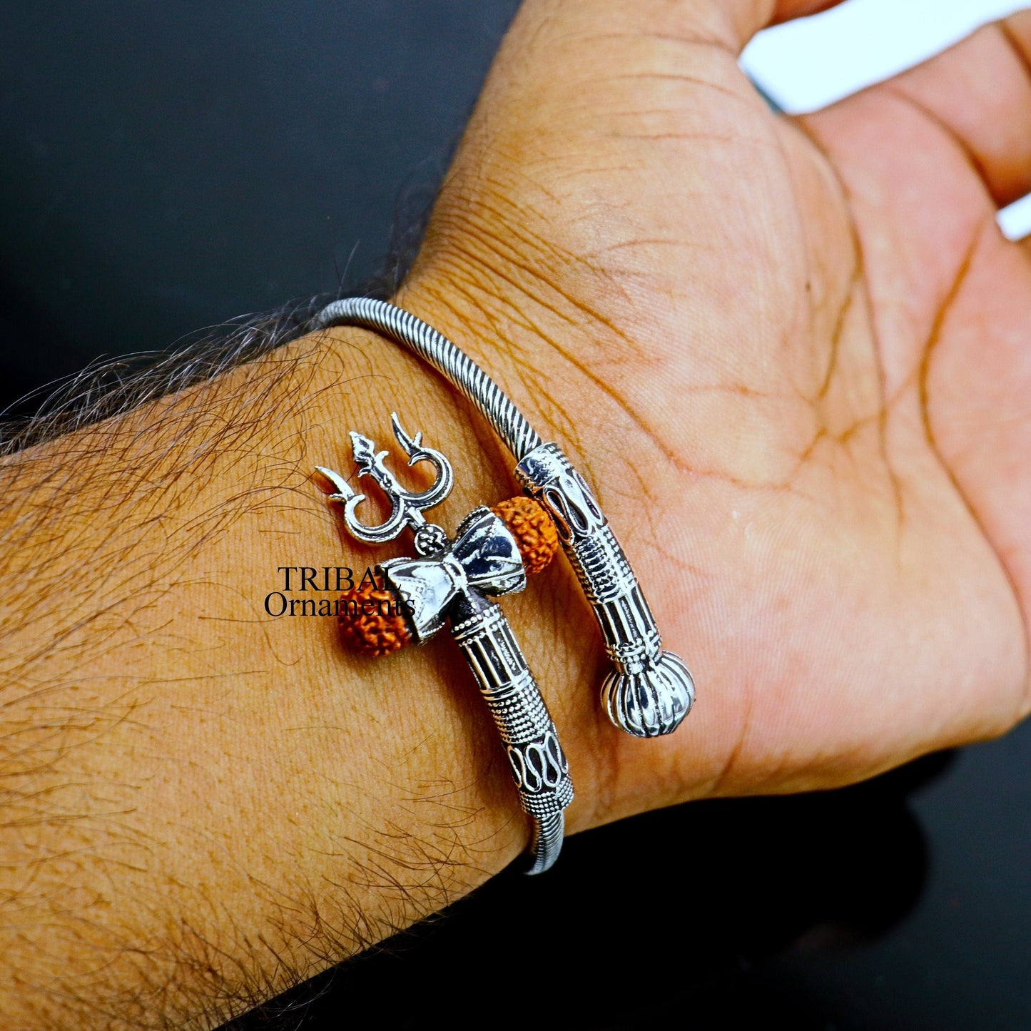 Lord Shiva trident vintage design 925 sterling silver customized lord shiva trident trishul bangle bracelet kada Rudraksha jewelry nsk354 - TRIBAL ORNAMENTS