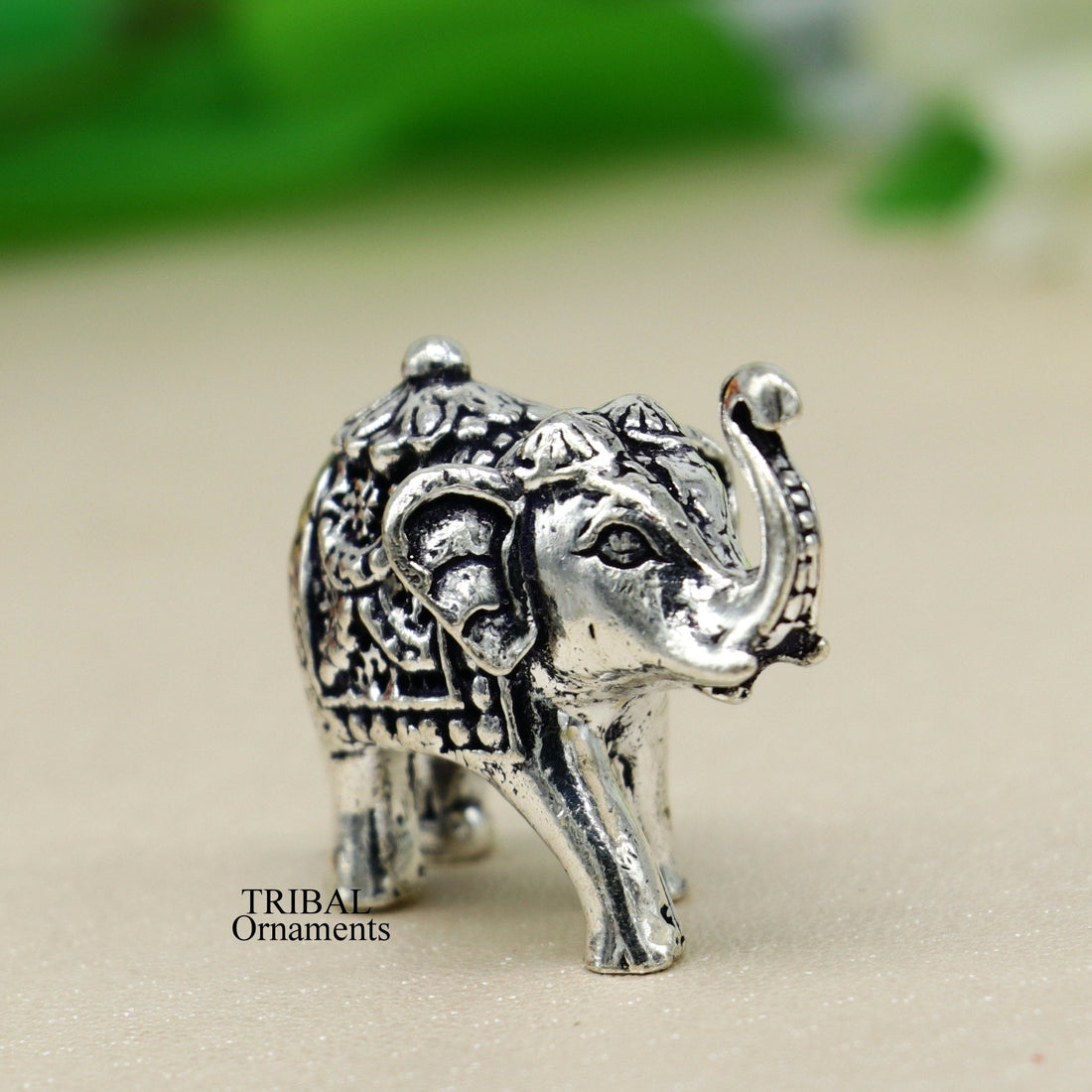 Solid 925 Sterling silver Kandrai work Nakshi design customized Elephant statue, puja article figurine, home décor Diwali puja gift art497 - TRIBAL ORNAMENTS