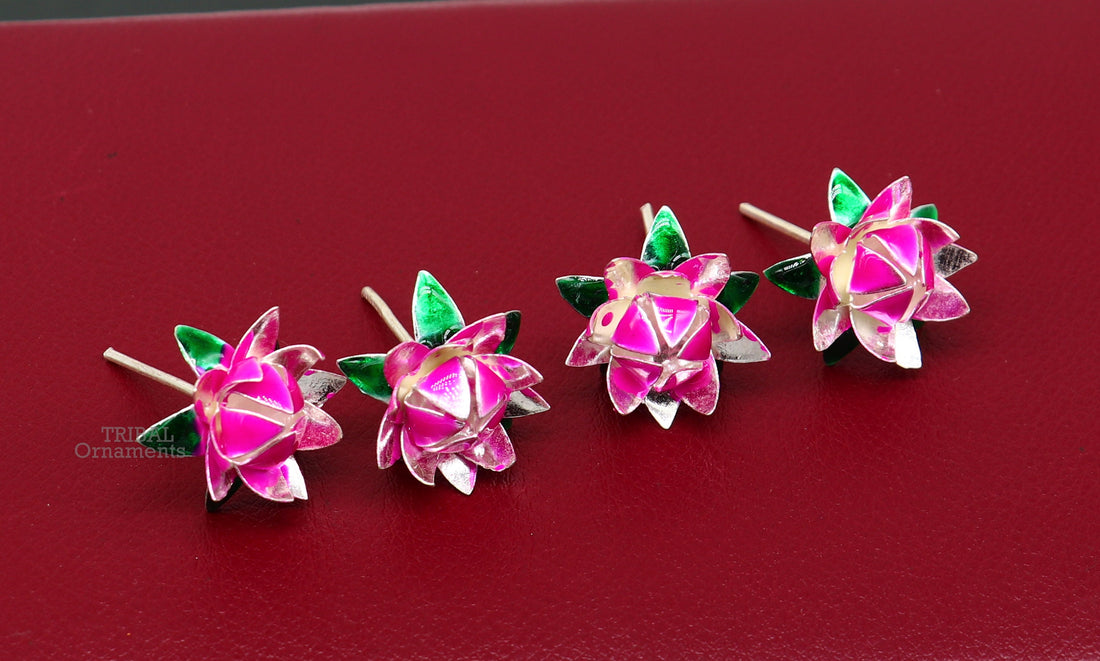 925 sterling silver handmade small lotus flower puja god temple article, excellent customized enamel silver worshipping articles su0744 - TRIBAL ORNAMENTS